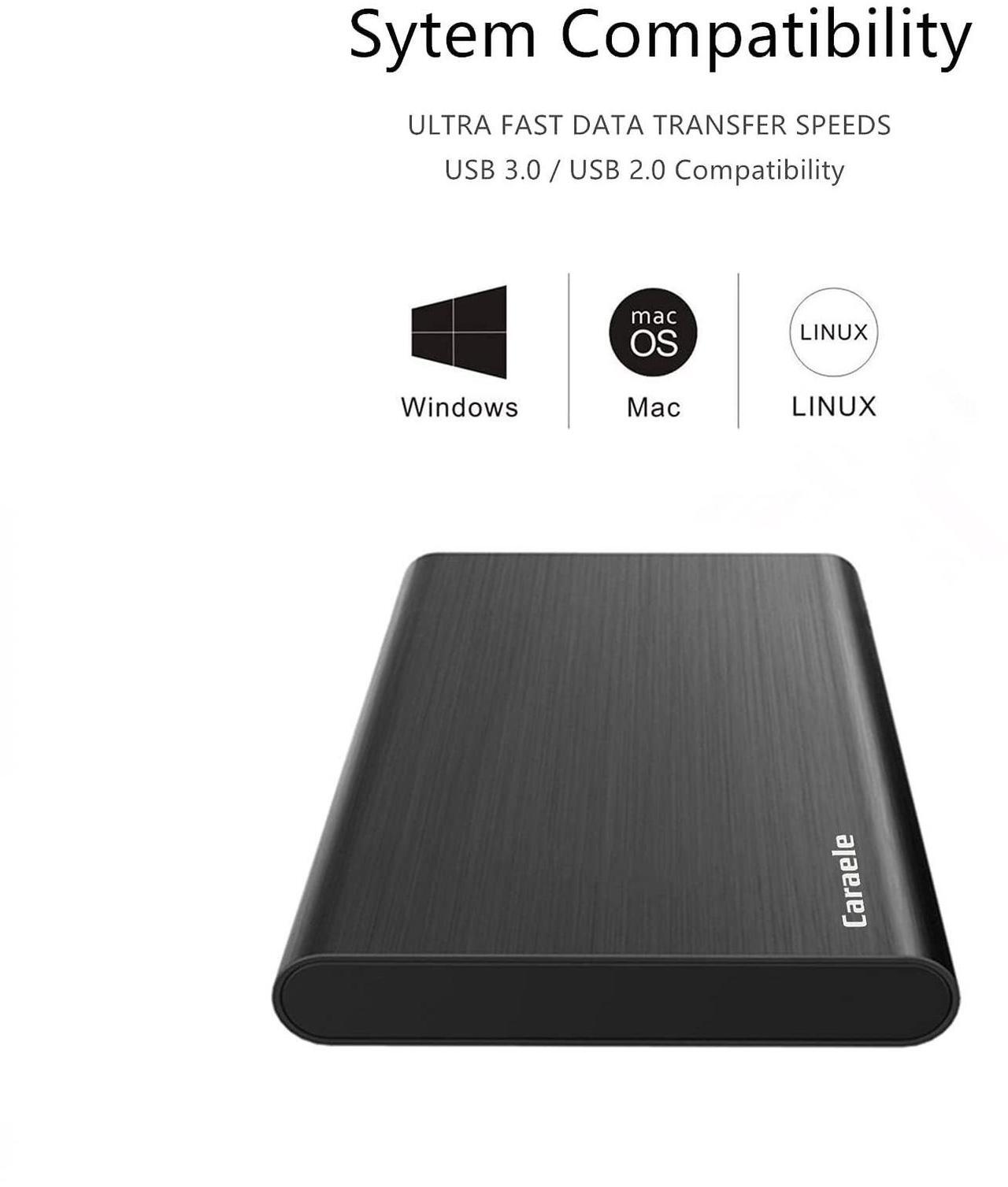 Alt view image 3 of 5 - Caraele 1TB Ultra Slim Portable External Hard Drive USB3.0 HDD Storage Compatible for PC, Desktop, Laptop, MacBook, Chromebook, Xbox One, Xbox 360, PS4 (Black)
