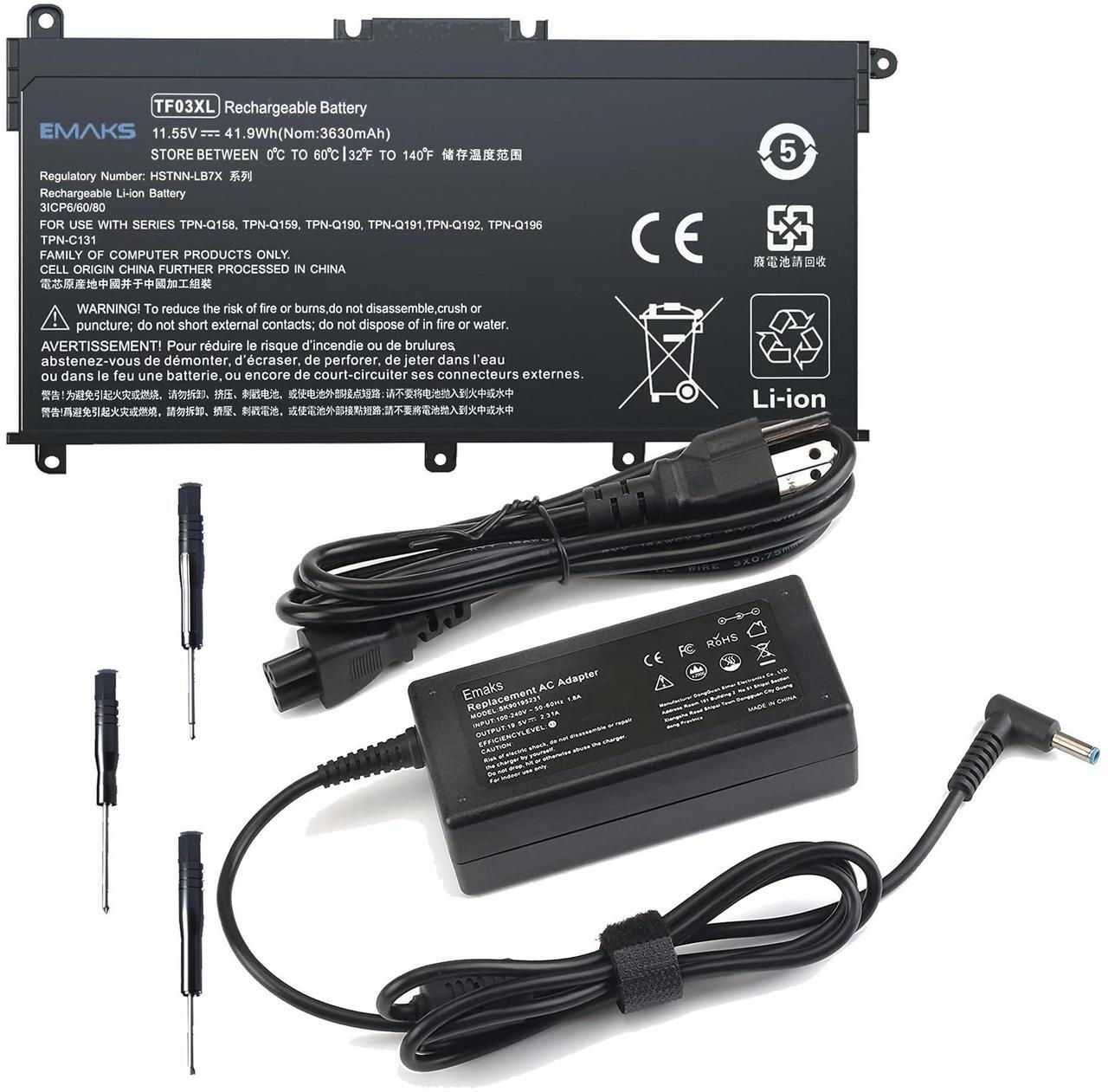 Main image of TF03XL Battery and 45W Charger for HP Pavilion 15-CC 15-CD 14-BK:15-cc154cl 15-cc060wm 15-cc152od 15-cc055od 15-cd040wm;17-AR007CA 17-AR050WM 920046-121 421 541 920070-855 HSTNN-IB7Y LB7J LB7X UB7J