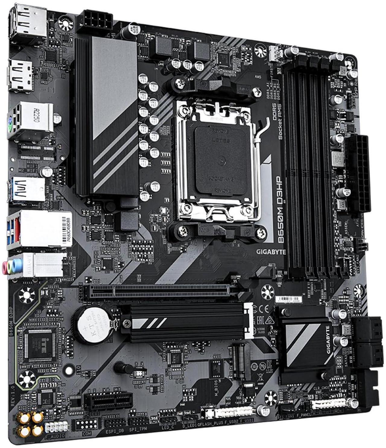 Alt view image 3 of 5 - GIGABYTE B650M D3HP (AM5/ LGA 1718/ AMD/ B650/ Micro ATX/ 5-Year Warranty/ DDR5/ 2X PCIe 4.0 M.2/ PCIe 4.0/ USB 3.2 Gen2 Type-C/ 2.5GbE LAN/Motherboard)