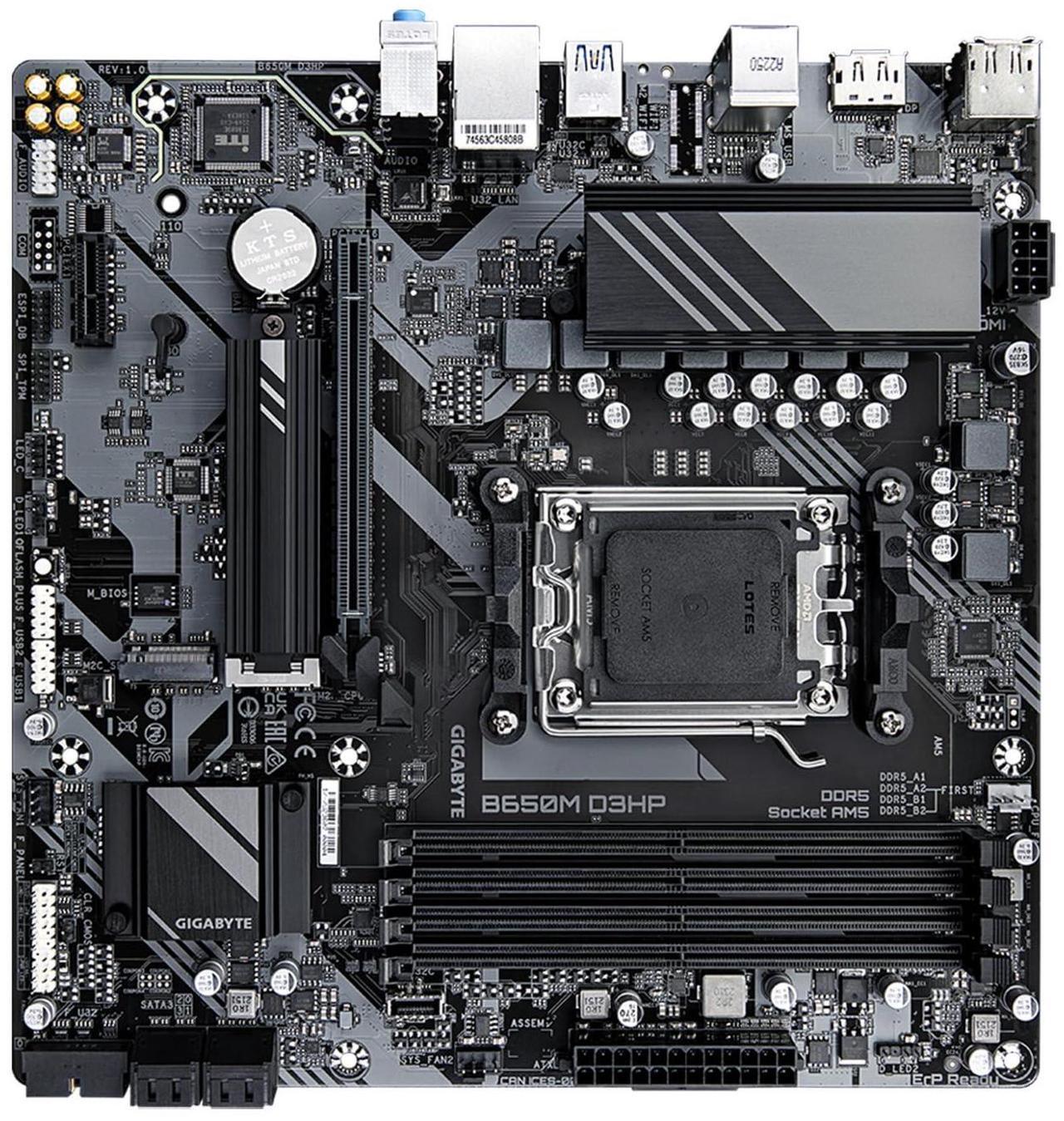 Alt view image 4 of 5 - GIGABYTE B650M D3HP (AM5/ LGA 1718/ AMD/ B650/ Micro ATX/ 5-Year Warranty/ DDR5/ 2X PCIe 4.0 M.2/ PCIe 4.0/ USB 3.2 Gen2 Type-C/ 2.5GbE LAN/Motherboard)