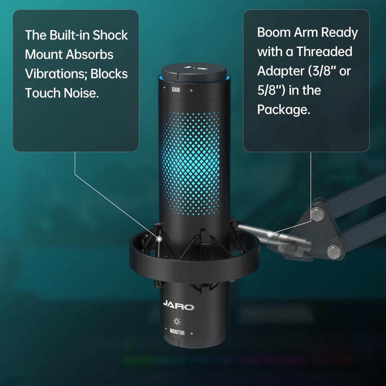 Alt view image 4 of 5 - JARO USB Multi-Polar Pattern Condenser Microphone with Mute Noise Cancelation RGB for Podcasting Gaming Streaming YouTube Zoom AMSR Singing Recording [Compatible with PC Laptop Mac PS4/5], J101-CS