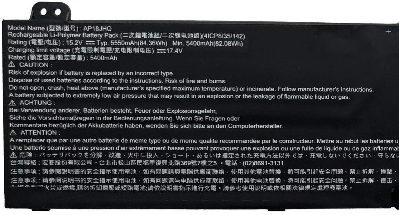 Alt view image 2 of 5 - OUWEE AP18JHQ Laptop Battery Compatible with ACER ConceptD 7 CN715-71 Predator Triton 500 PT515-51 PT515-52 Series KT.00408.001 4ICP8/35/142 15.2V 84.36Wh 5550mAh 4-Cell