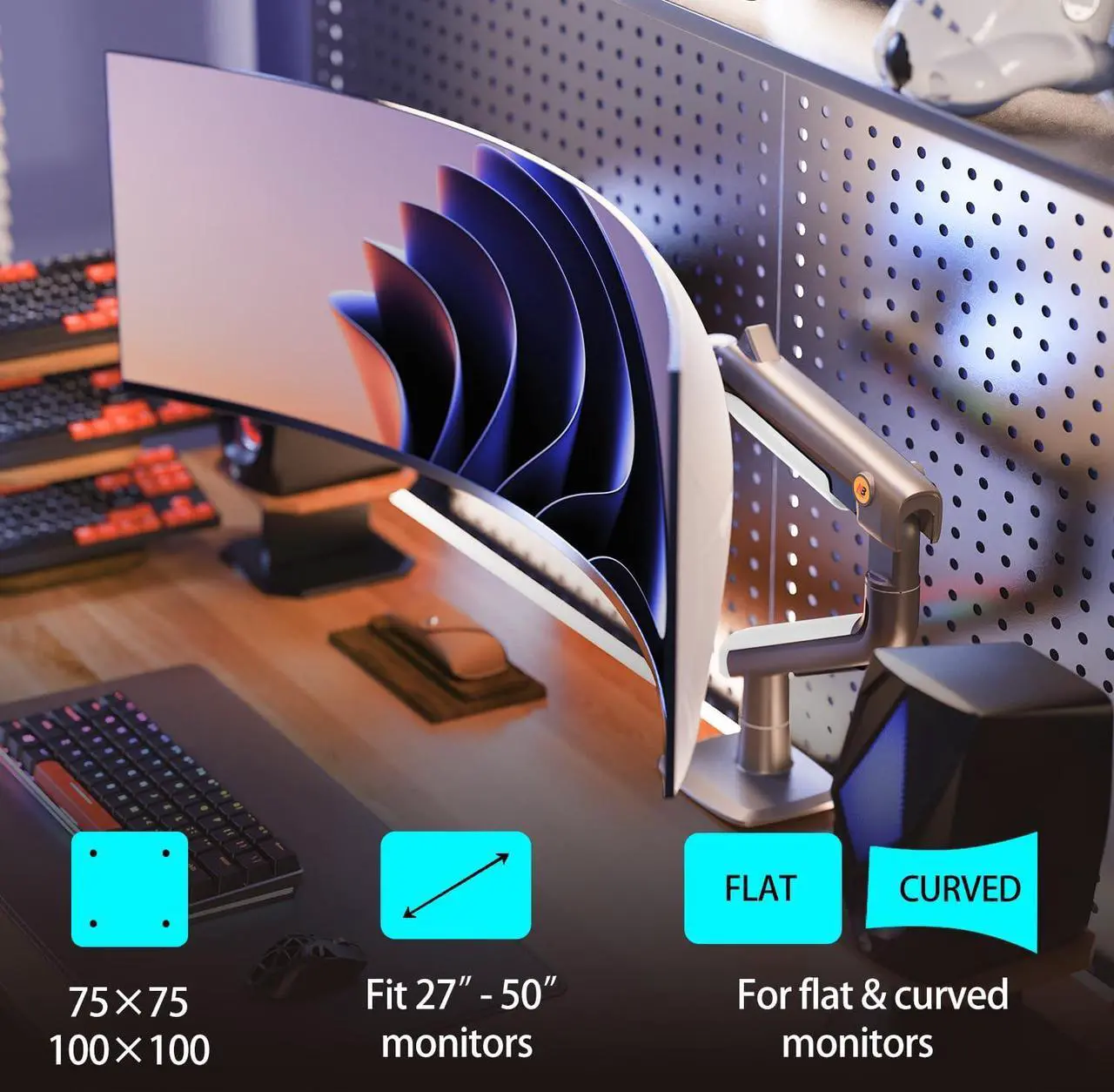 Alt view image 2 of 5 - NB Ergonomic Gaming Monitor Arm for Flat/Ultrawide/Curved Monitors 27'' to 50 inch, Heavy Duty Monitor Mount Load up to 18 kg, VESA 75/100 mm Monitor Mount J5