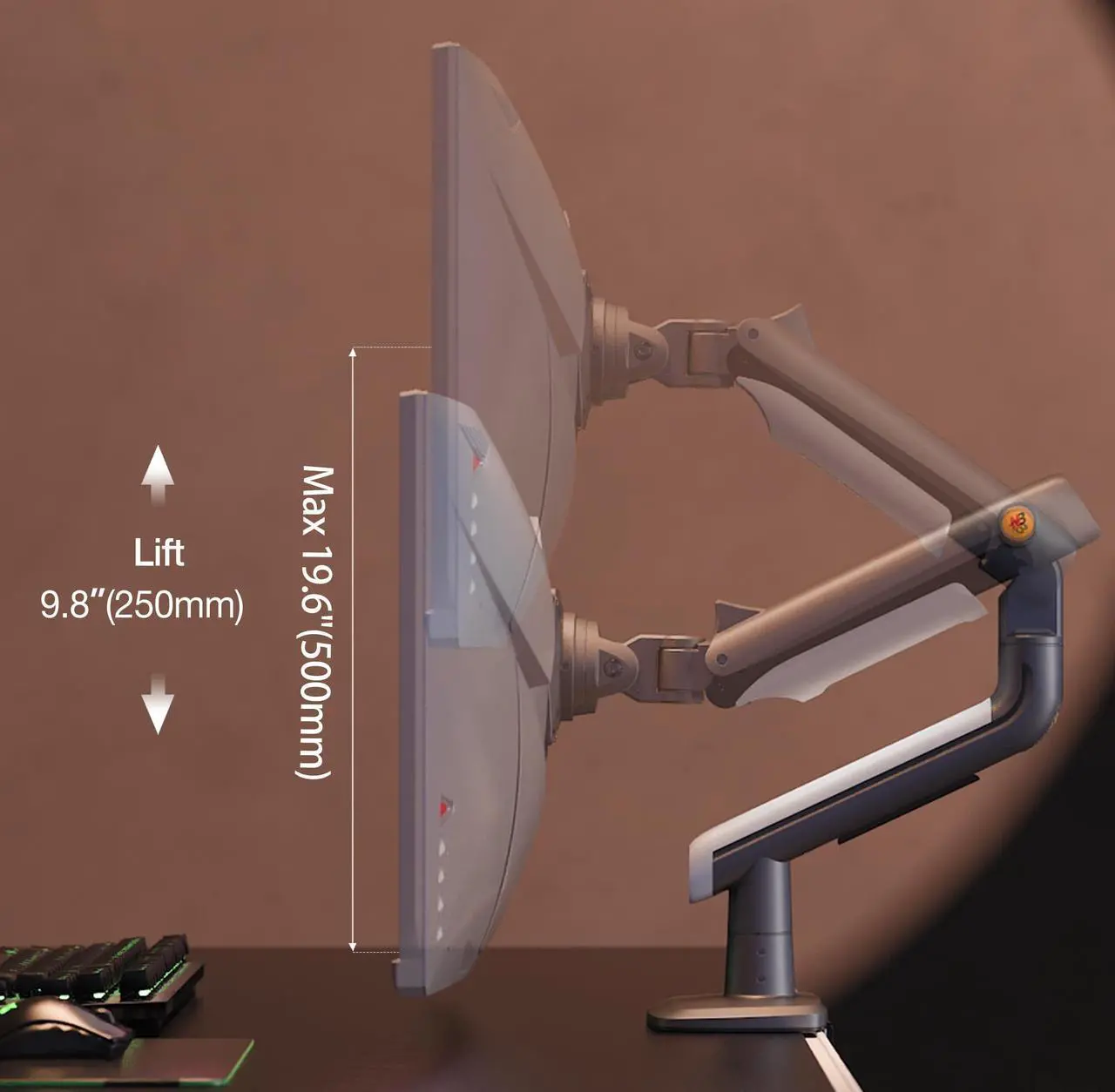 Alt view image 3 of 5 - NB Ergonomic Gaming Monitor Arm for Flat/Ultrawide/Curved Monitors 27'' to 50 inch, Heavy Duty Monitor Mount Load up to 18 kg, VESA 75/100 mm Monitor Mount J5