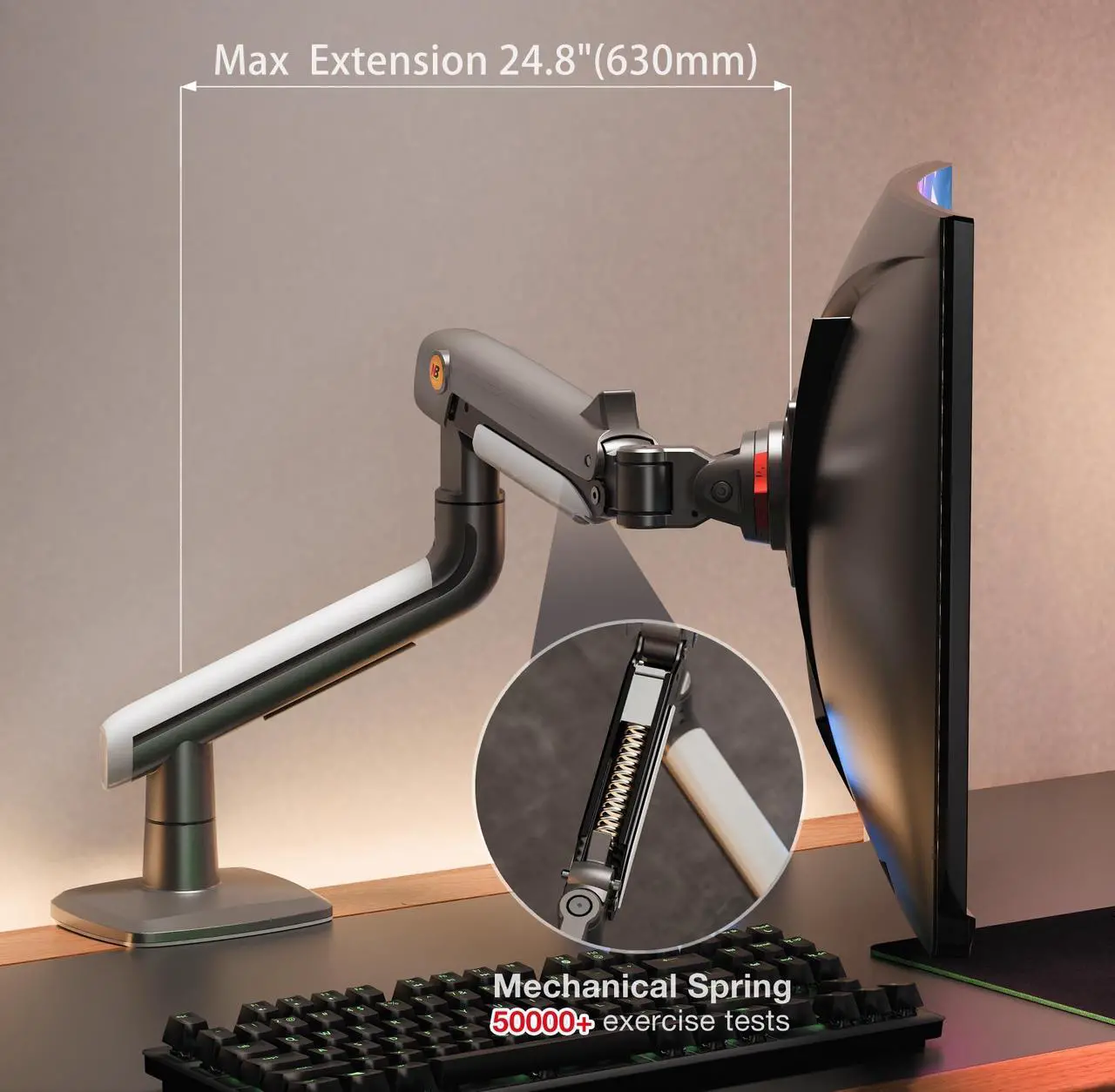 Alt view image 4 of 5 - NB Ergonomic Gaming Monitor Arm for Flat/Ultrawide/Curved Monitors 27'' to 50 inch, Heavy Duty Monitor Mount Load up to 18 kg, VESA 75/100 mm Monitor Mount J5