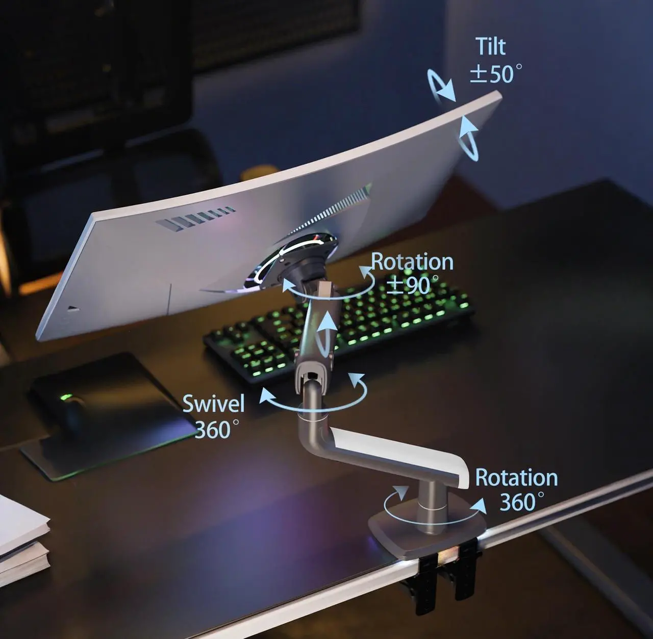 Alt view image 5 of 5 - NB Ergonomic Gaming Monitor Arm for Flat/Ultrawide/Curved Monitors 27'' to 50 inch, Heavy Duty Monitor Mount Load up to 18 kg, VESA 75/100 mm Monitor Mount J5