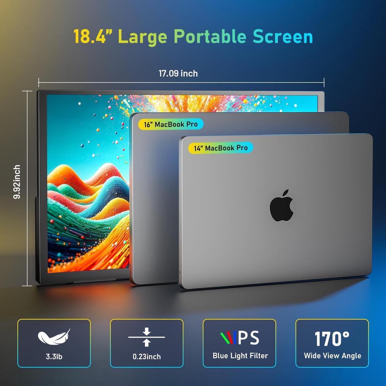 Alt view image 4 of 5 - 18.4'' Portable Monitor,4K UHD Monitor for Laptop, 3840 * 2160P HDR Display External Monitors,Android TV 12.0 OS,USB-C/HDMI Portable Screen,Eye Care, Travel & Office