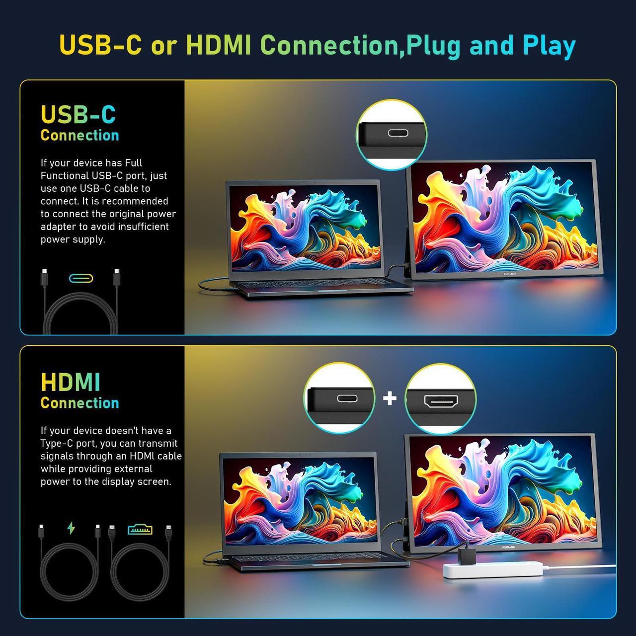 Alt view image 5 of 5 - 18.4'' Portable Monitor,4K UHD Monitor for Laptop, 3840 * 2160P HDR Display External Monitors,Android TV 12.0 OS,USB-C/HDMI Portable Screen,Eye Care, Travel & Office