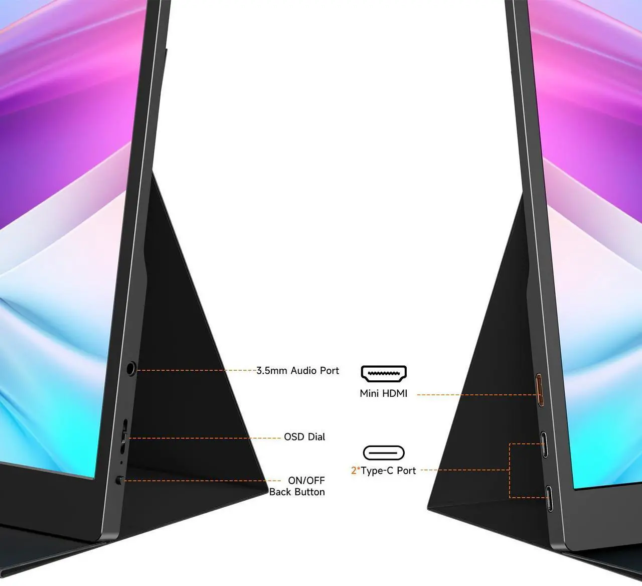 Alt view image 5 of 5 - qaf Portable Monitor for Laptop 15.6 Inch FHD 1080P IPS Gaming Travel Laptop Screen Extender, Portable Laptop Monitor USB-C/HDMI HDR Display for Laptop/PC/Mac/Phone/PS5/Xbox/Switch, Built-in Speakers