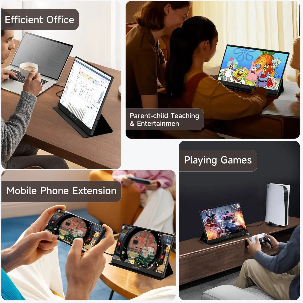 Alt view image 4 of 5 - qaf Portable Monitor for Laptop 15.6 Inch FHD 1080P IPS Gaming Travel Laptop Screen Extender, Portable Laptop Monitor USB-C/HDMI HDR Display for Laptop/PC/Mac/Phone/PS5/Xbox/Switch, Built-in Speakers