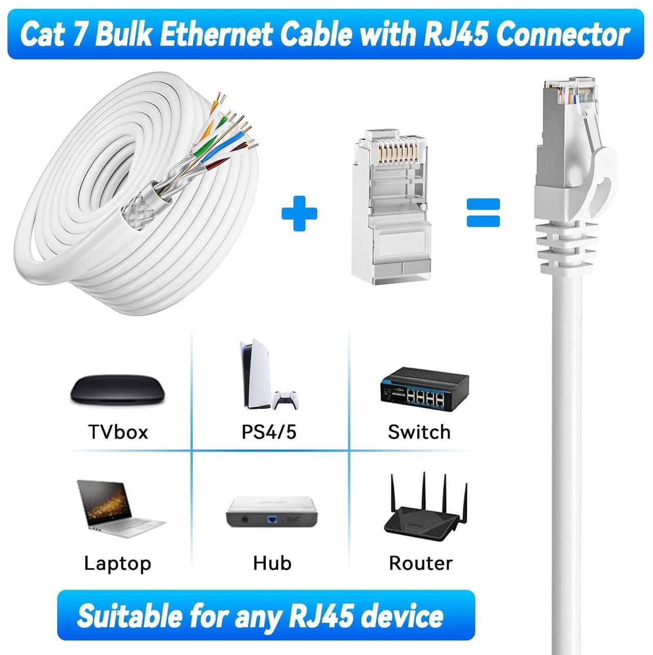 Alt view image 3 of 5 - Cat 7 Ethernet Cable Bulk 328ft Outdoor&Indoor(20 RJ45), SFTP Triple Shielded Cat 7High Speed Ethernet Cable 10Gbps 600Mhz, Waterproof, Direct Burial, UV Resistant for Gaming, Router
