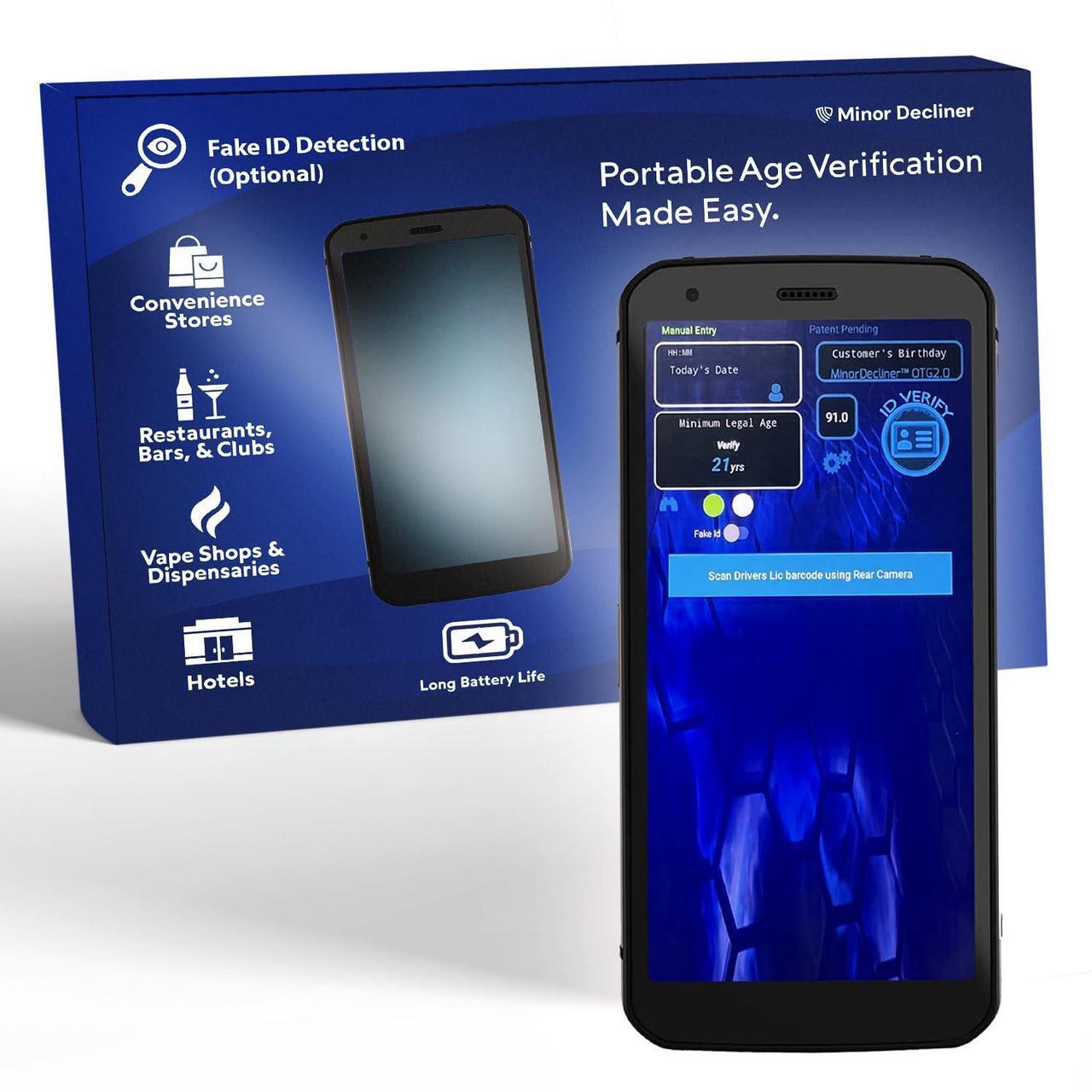 Main image of MinorDecliner Portable ID Scanner for Bars, Clubs, and Other Businesses - Reads Drivers Licenses - Tough and Rugged - Includes Optional Fake ID Detection