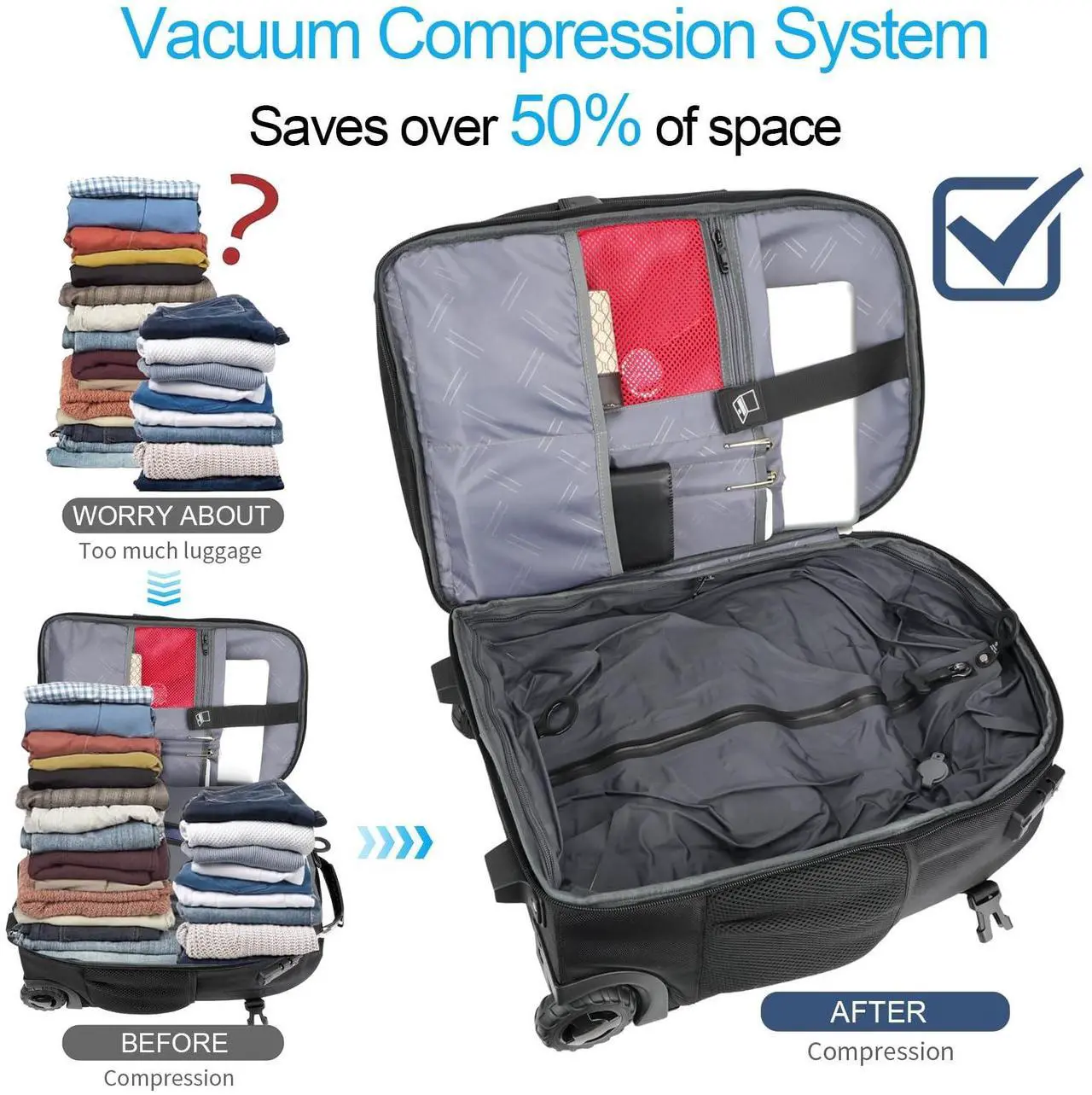 Alt view image 3 of 5 - SWICKY RICOOI Vacuum Rolling Backpack,50L Roller Travel Laptop Backpack with Anti-Theft,rolling backpack for travel,Water-Resistant Carry-On Luggage,Business and Commuting (A)