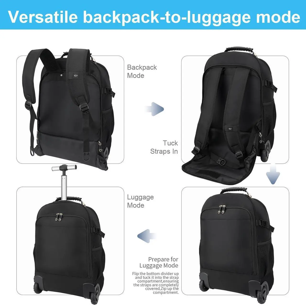 Alt view image 5 of 5 - SWICKY RICOOI Vacuum Rolling Backpack,50L Roller Travel Laptop Backpack with Anti-Theft,rolling backpack for travel,Water-Resistant Carry-On Luggage,Business and Commuting (A)