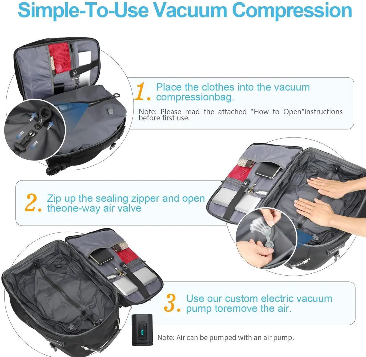 Alt view image 4 of 5 - SWICKY RICOOI Vacuum Rolling Backpack,50L Roller Travel Laptop Backpack with Anti-Theft,rolling backpack for travel,Water-Resistant Carry-On Luggage,Business and Commuting (A)
