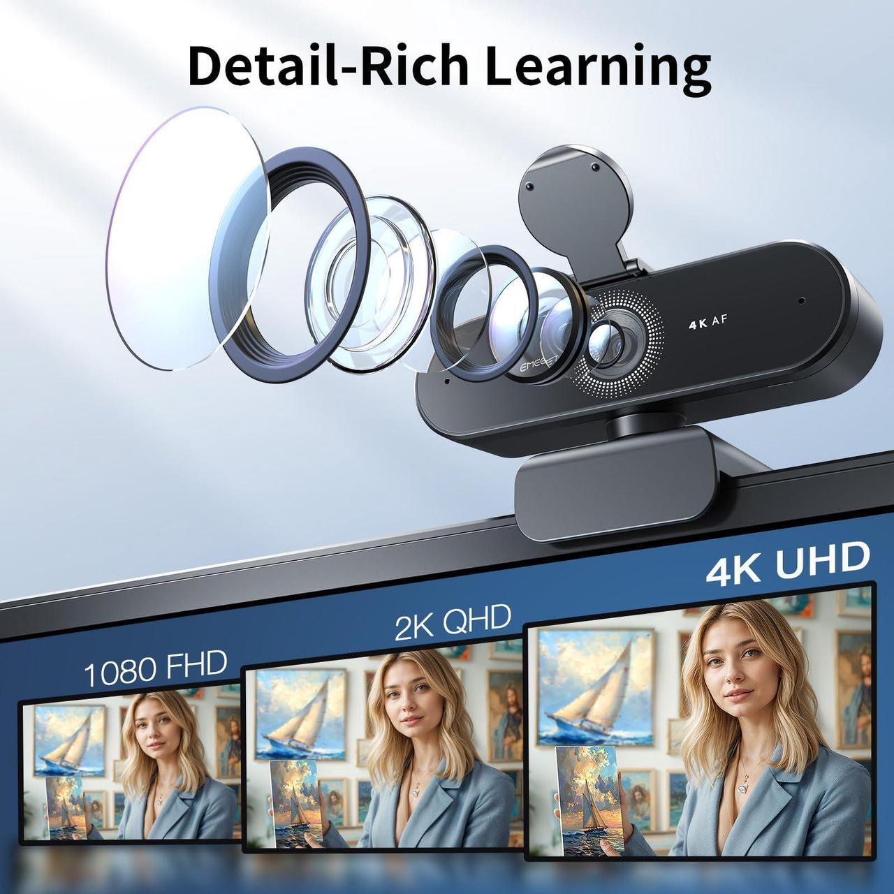 Alt view image 2 of 5 - EMEET NOVA 4K Webcam for PC - Ultra 4K HD, PDAF Autofocus, Dual Noise-Cancelling Mics, 73deg FOV, Auto Light Correction, USB-A, Privacy Cover, Ideal for High-End Business Meetings&Live Streaming