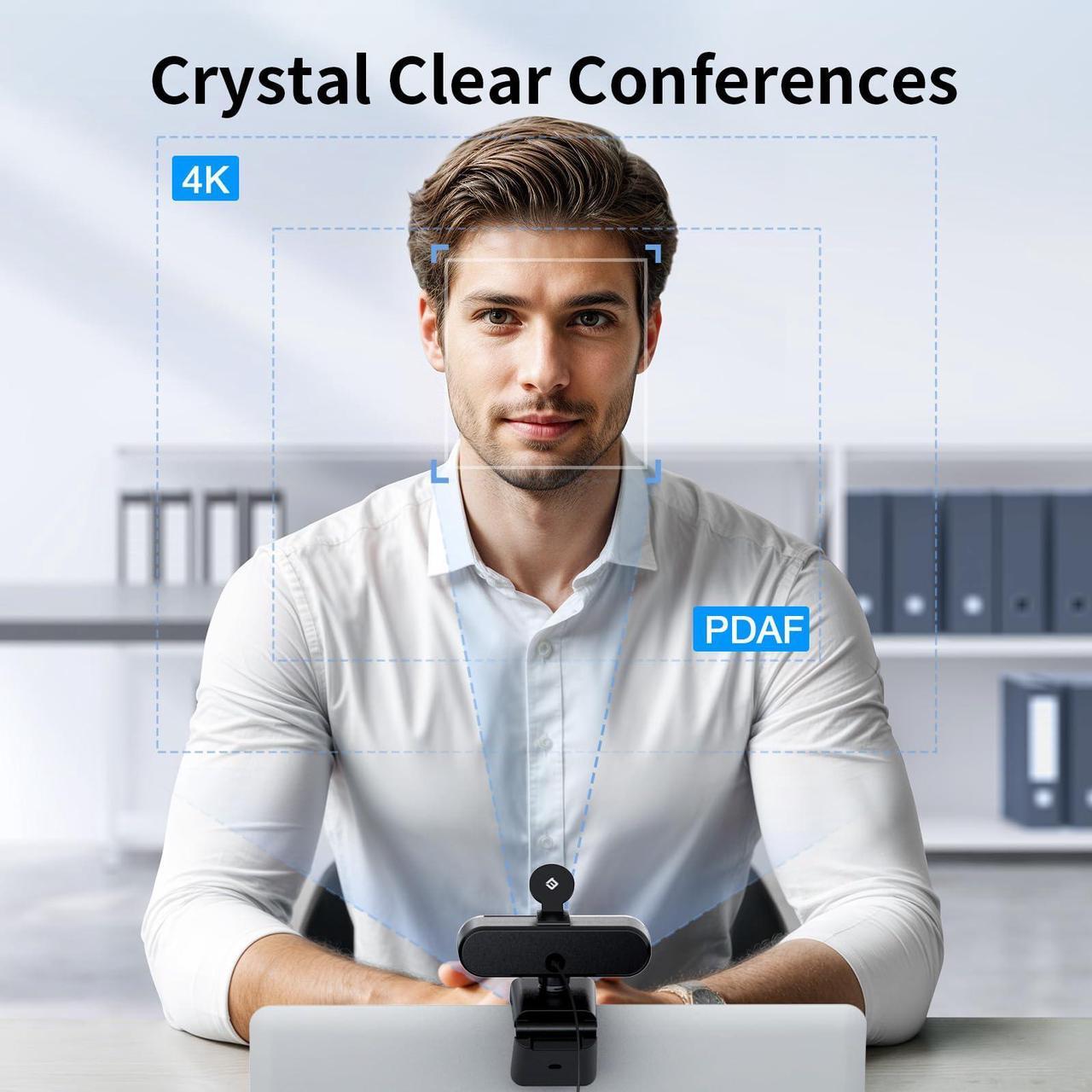 Alt view image 3 of 5 - EMEET NOVA 4K Webcam for PC - Ultra 4K HD, PDAF Autofocus, Dual Noise-Cancelling Mics, 73deg FOV, Auto Light Correction, USB-A, Privacy Cover, Ideal for High-End Business Meetings&Live Streaming