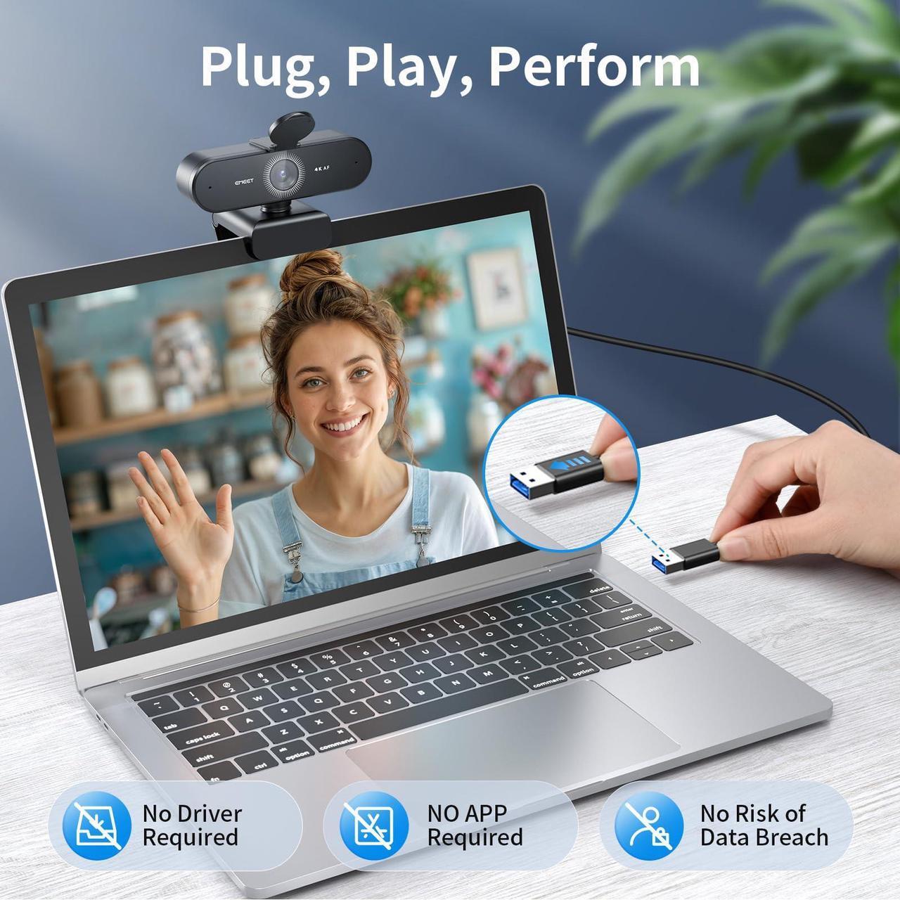 Alt view image 5 of 5 - EMEET NOVA 4K Webcam for PC - Ultra 4K HD, PDAF Autofocus, Dual Noise-Cancelling Mics, 73deg FOV, Auto Light Correction, USB-A, Privacy Cover, Ideal for High-End Business Meetings&Live Streaming