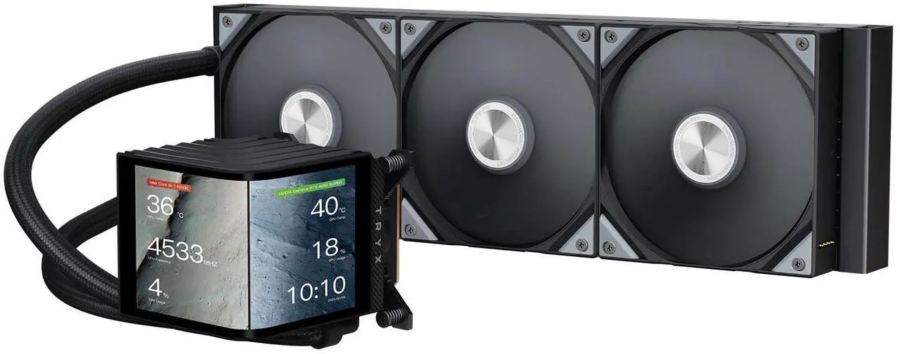 Main image of TRYX Panorama 360 360mm AIO 6.5'' AMOLED Curved Screen 3D Anamorphic Effect Customizable AIO Cooler 360mm Asetek 8th Gen V2 320w TDP Magnetic Performance Fan Intel LGA 1851/1700 AMD AM5/AM4