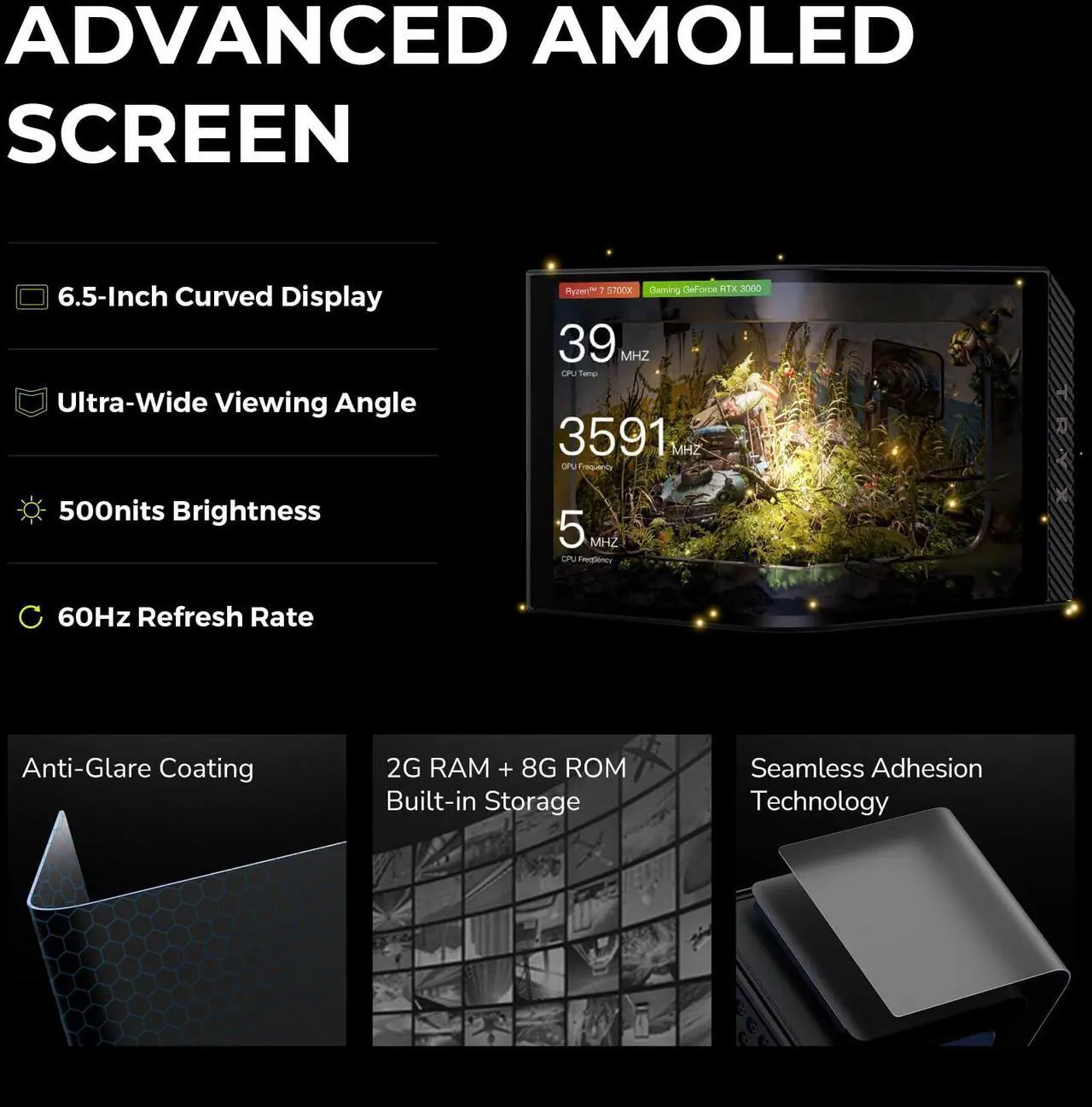 Alt view image 3 of 5 - TRYX Panorama 360 360mm AIO 6.5'' AMOLED Curved Screen 3D Anamorphic Effect Customizable AIO Cooler 360mm Asetek 8th Gen V2 320w TDP Magnetic Performance Fan Intel LGA 1851/1700 AMD AM5/AM4