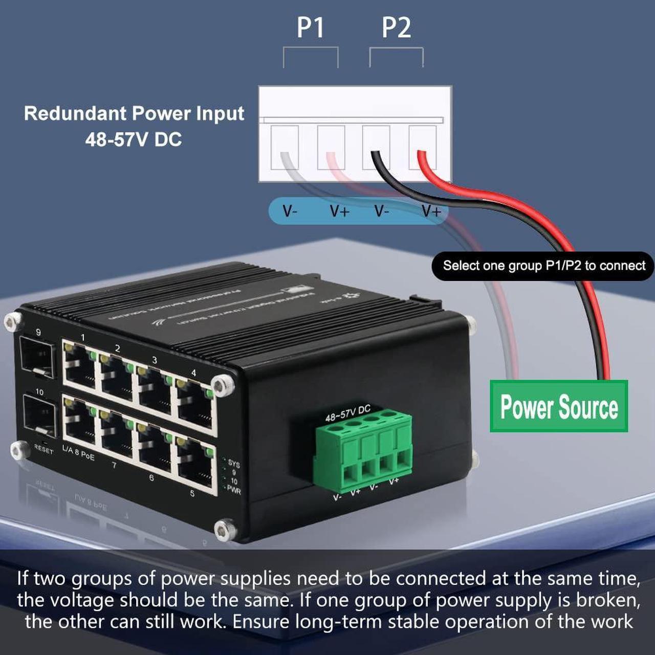 Alt view image 3 of 5 - Throncom Industrial 8 Ports Managed PoE Fiber Switch Gigabit Web Management Switch with 100/1000M Adaptive 2 SFP Slots Din Rail Small Network Switch 802.3at 30W/240W Support QOS, VLAN, IGMP 48-57VDC
