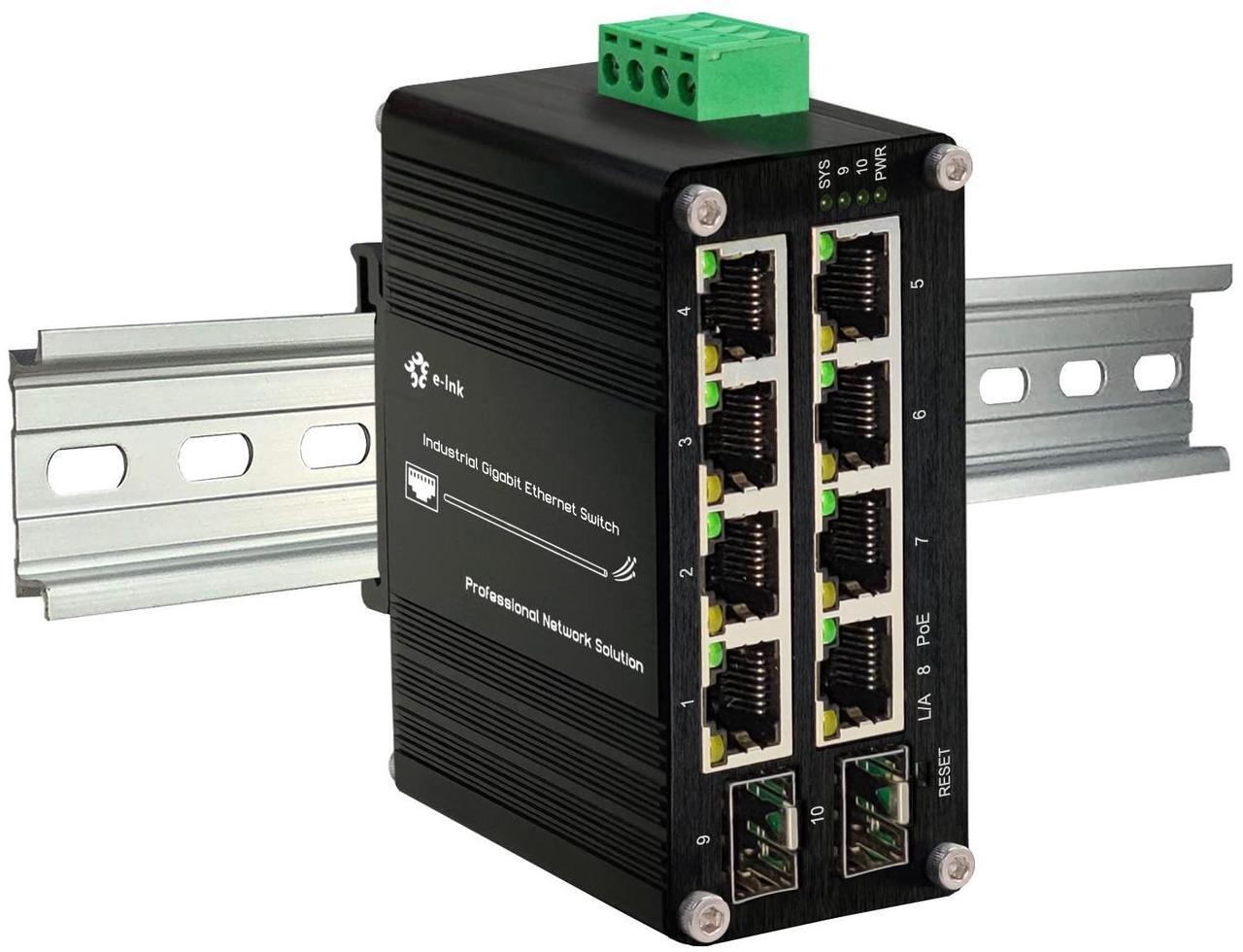 Main image of Throncom Industrial 8 Ports Managed PoE Fiber Switch Gigabit Web Management Switch with 100/1000M Adaptive 2 SFP Slots Din Rail Small Network Switch 802.3at 30W/240W Support QOS, VLAN, IGMP 48-57VDC