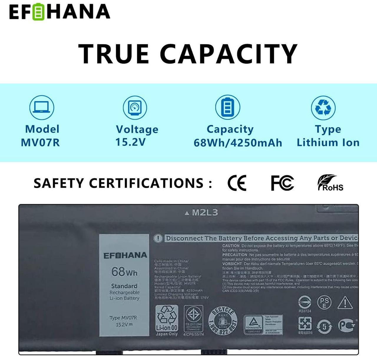 Alt view image 4 of 5 - EFOHANA MV07R Laptop Battery Replacement for Dell G3 3590 3790 G5 5590 5500 5505 SE G7 7590 7790 Series Notebook 0JJRRD JJRRD 15.2V 68Wh 4250mAh