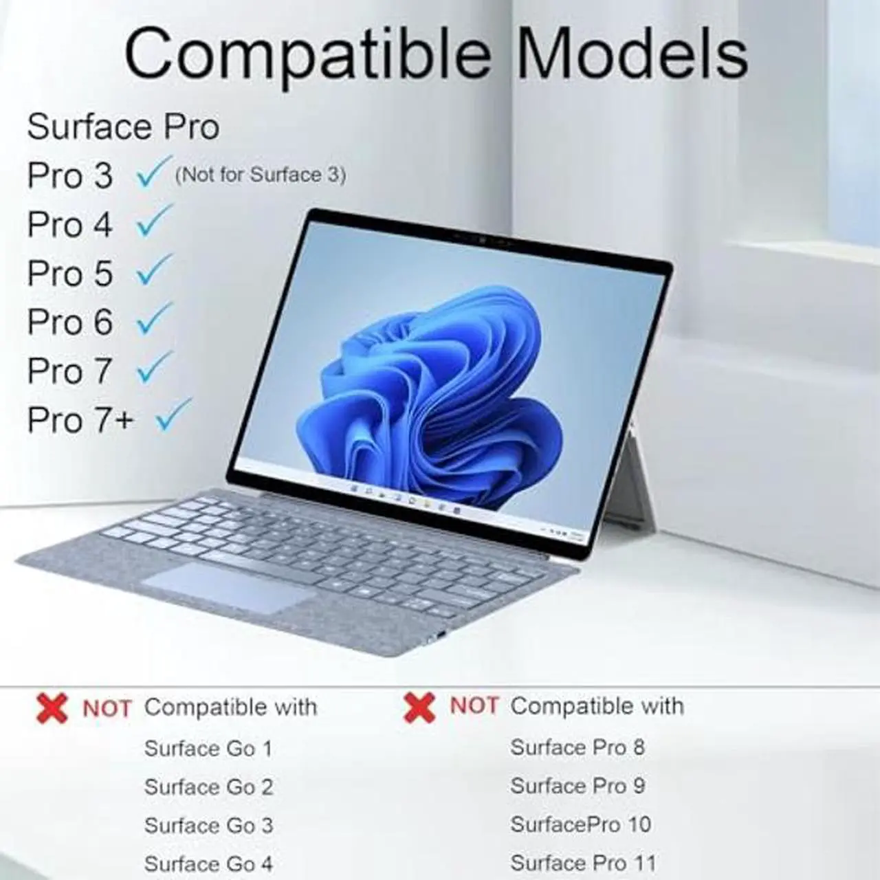 Alt view image 2 of 5 - Zoof Type Cover for Microsoft Surface Pro 7 Plus/Pro 7, 12.3 inch, Ultra-Slim Wireless Tablet Keyboard with Multi Touchpad Bluetooth (Ice Blue with Backlit)