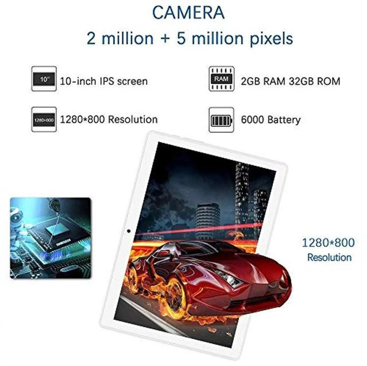 Alt view image 2 of 5 - ZONKO Tablet 10.1 inch Android Tablet with 2GB+32GB, 3G Phone Tablets & Dual Sim Card & 2MP+ 5MP Dual Camera, Quad Core Processor, 1280x800 IPS HD Display,GPS, FM (Silver)