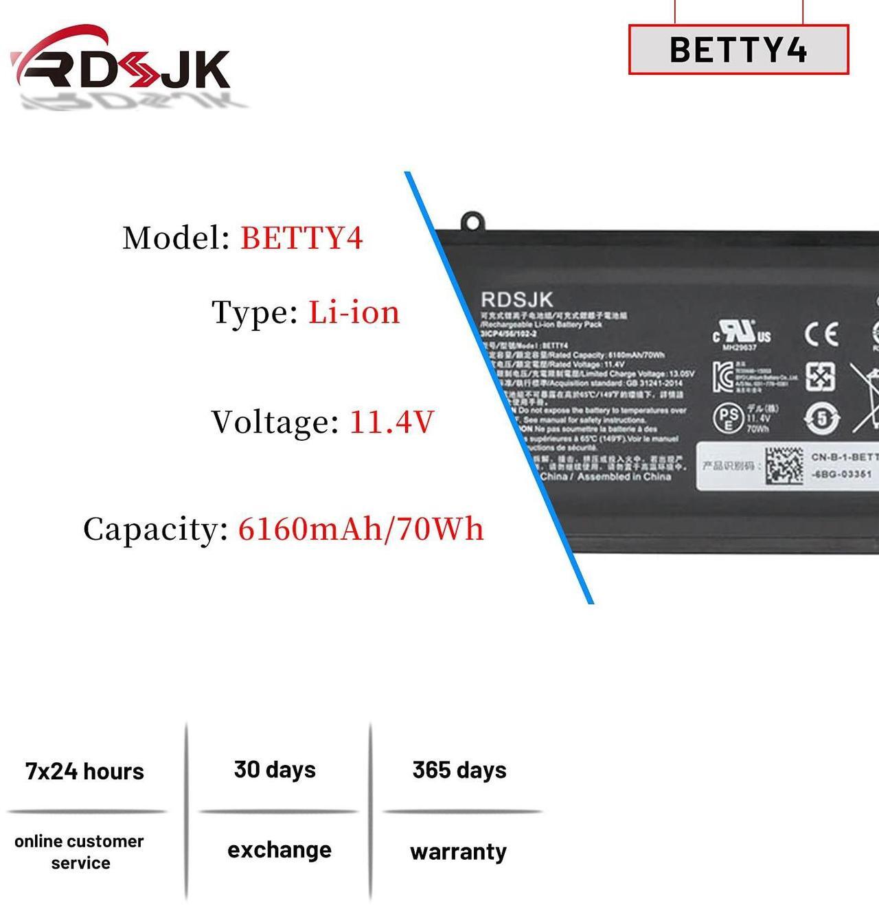 Alt view image 2 of 5 - BETTY4 Betty 4 Laptop Battery for Razer Blade 2016 14" V2 GTX 1060 2017 RZ09-0165 RZ09-0195 RZ09-01952E72 RZ09-01953E72 RZ09-01953E71 RZ09-01953W52 RZ09-01652E21 RZ09-01952E31 RZ09-01952E73 11.4V 70Wh