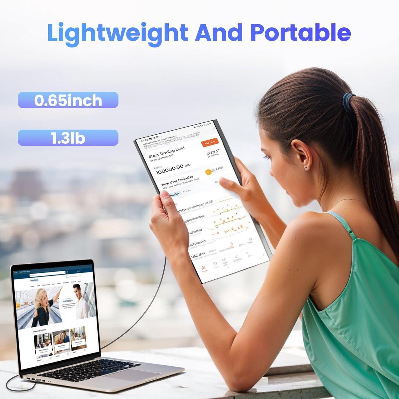 Alt view image 3 of 5 - Teamgee 15.6" Laptop Screen Extender, Slim & Lightweight Portable Monitor for Laptop, Full HD IPS, 360deg Rotating Stand, Detachable, USB-C Plug & Play, RGB Lighting, Thin Bezels