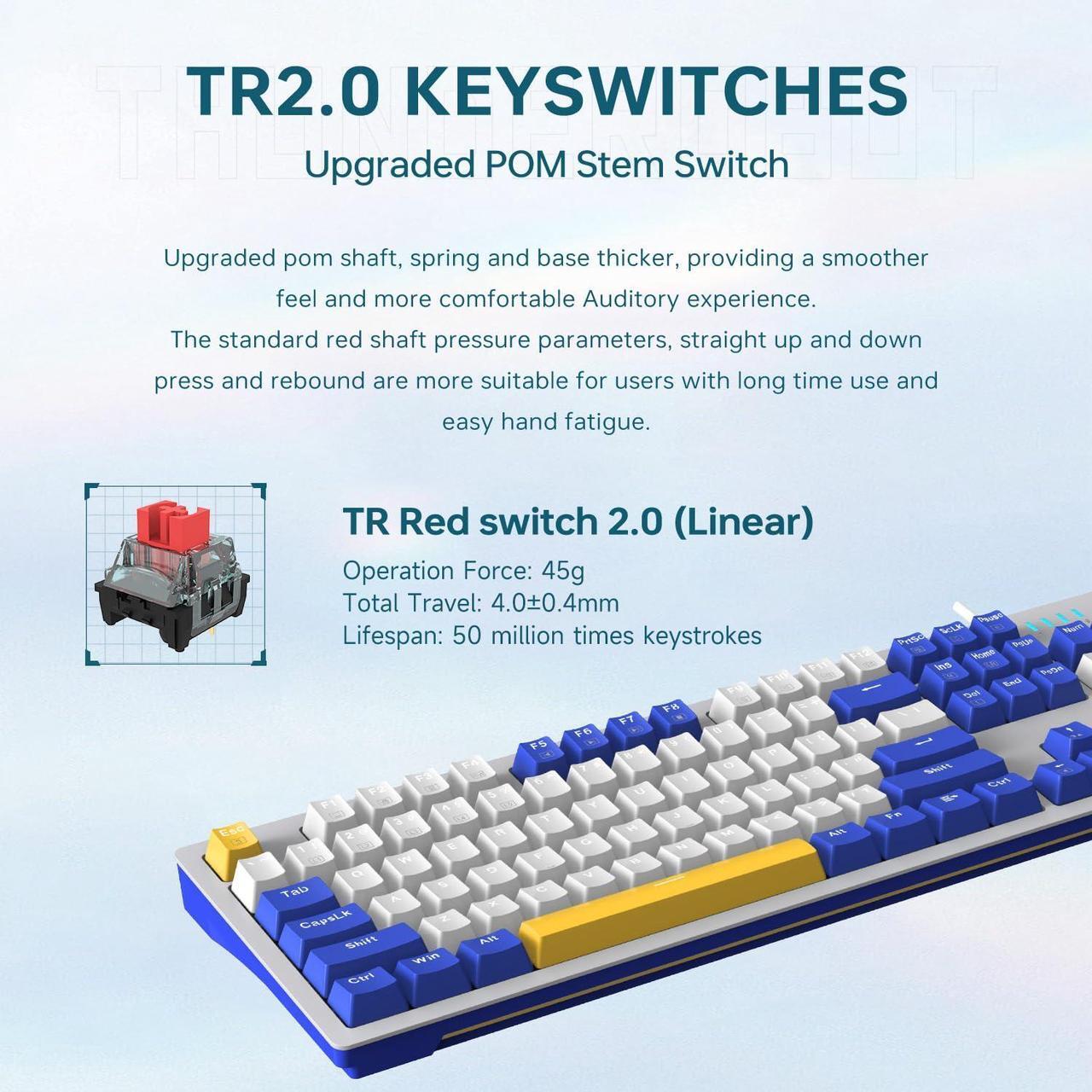 Alt view image 4 of 5 - Thunderobot K104 Wired Mechanical Keyboard, Full-Size 104-Key Layout, Perfect for Work and Gaming Hot-Swappable Sockets, Customizable RGB Backlighting, PBT Keycaps, Blue Whimsy