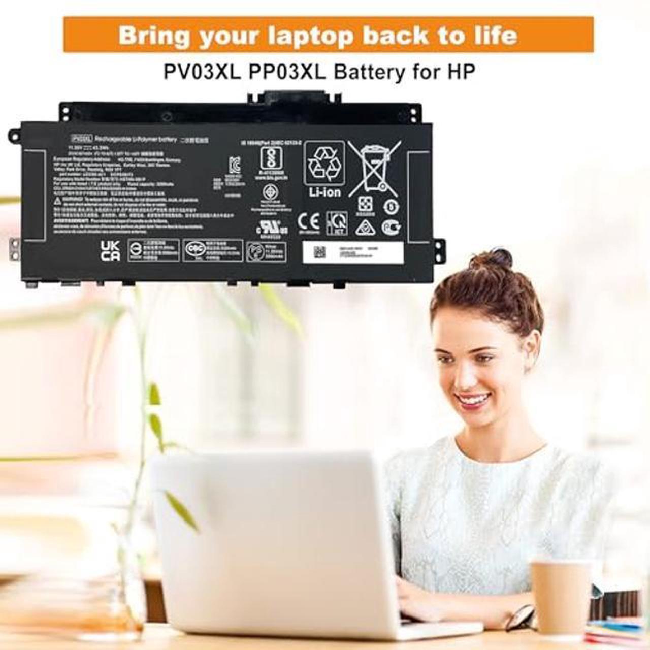 Alt view image 2 of 5 - PV03XL PP03XL Battery for HP Pavilion x360 14M-DW 14-DV 14-DW 13-BB 14-DK 15-EH Series 14m-dw0xxx dw0023dx dw1023dx dw1013dx dw0013dx dw1033dx 14-dv0xxx dw0xxx dw1xxx 13-bb0xxx L83388-421 L83393-005