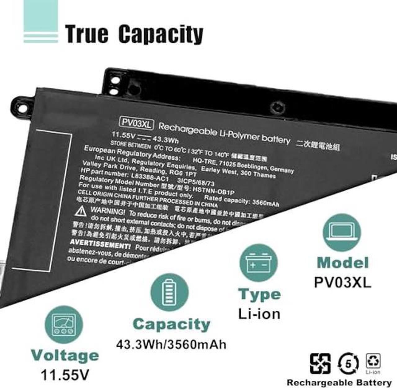 Alt view image 3 of 5 - PV03XL PP03XL Battery for HP Pavilion x360 14M-DW 14-DV 14-DW 13-BB 14-DK 15-EH Series 14m-dw0xxx dw0023dx dw1023dx dw1013dx dw0013dx dw1033dx 14-dv0xxx dw0xxx dw1xxx 13-bb0xxx L83388-421 L83393-005
