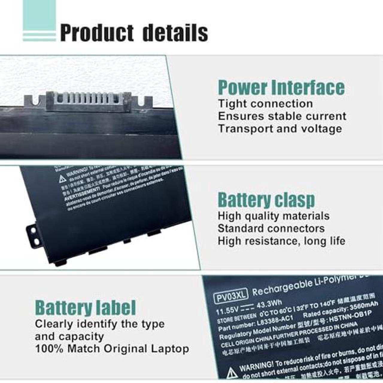 Alt view image 4 of 5 - PV03XL PP03XL Battery for HP Pavilion x360 14M-DW 14-DV 14-DW 13-BB 14-DK 15-EH Series 14m-dw0xxx dw0023dx dw1023dx dw1013dx dw0013dx dw1033dx 14-dv0xxx dw0xxx dw1xxx 13-bb0xxx L83388-421 L83393-005