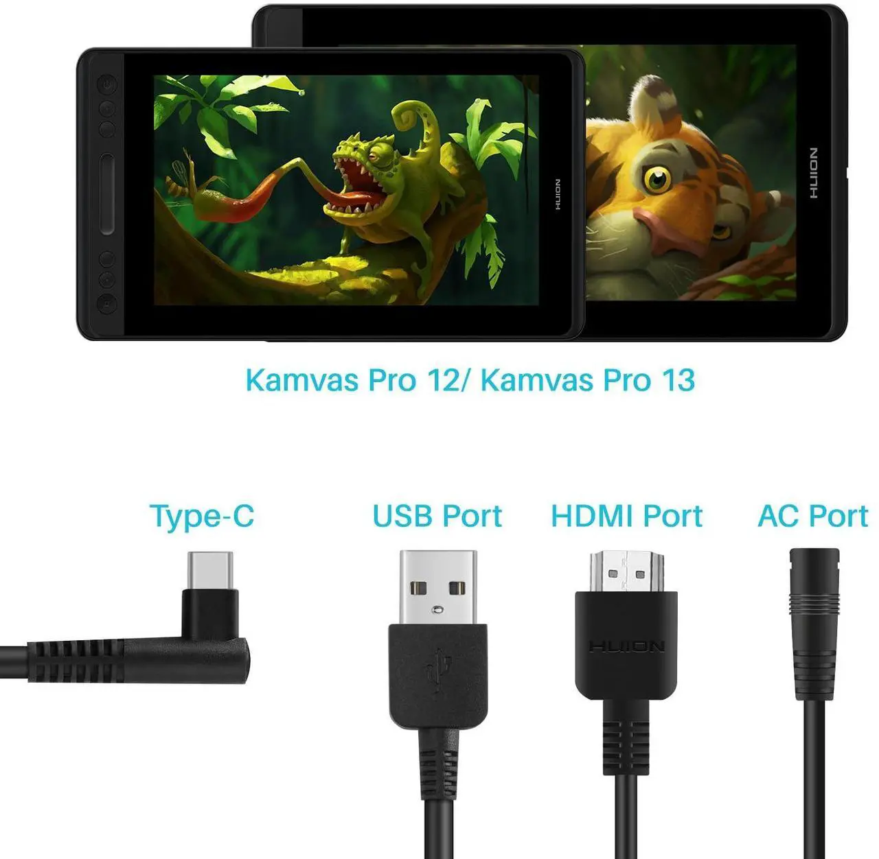 Alt view image 4 of 5 - HUION 3-in-1 Cable for KAMVAS Pro 12/13/16 Graphics Drawing Monitor with HDMI, AC and USB Cables Included