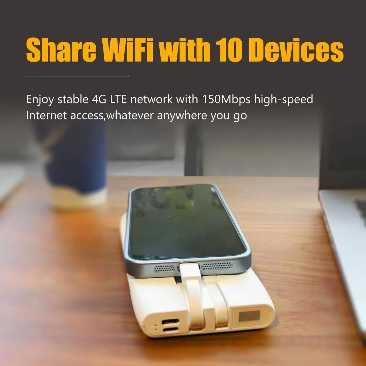 Alt view image 4 of 5 - Mobile Hotspot Device with Power Charger for Global Travel 4G Router with 10000mAh Charging Battery No Roaming fee Built-in SIM Card Travel Portable Wifi Hotspot Power Bank Mobile WiFi 20GB for USA