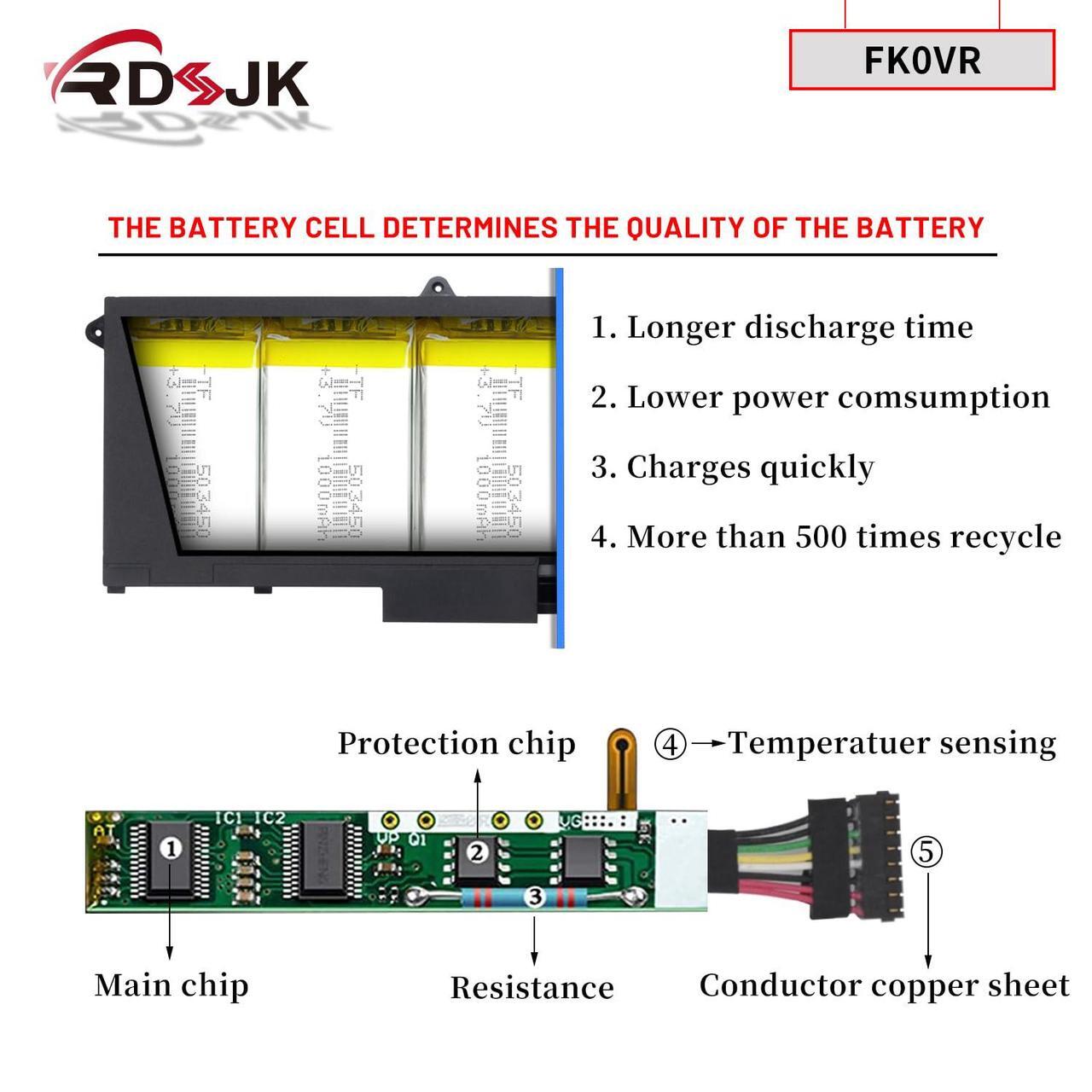 Alt view image 4 of 5 - FK0VR 8P81K 293F1 Laptop Battery for Dell Latitude 5330 5430 5530 7330 7430 7530 Latitude 5330 7330 7430 2-in-1 Series 8H6WD 08H6WD 01VX5 001VX5 404T8 0404T8 PX0GF 0PX0GF 51R71 051R71 HFN8K 15.2V 58Wh