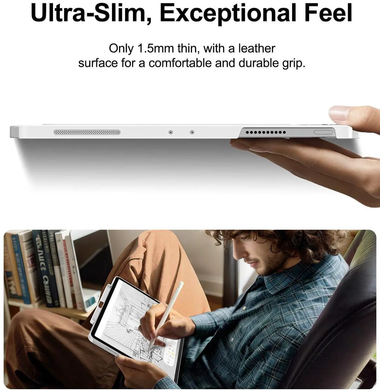 Alt view image 5 of 5 - Magic-Keyboard Compatible Case for iPad Pro-11 inch M4 2024, Cover with Apple Pencil Holder for Smart MagicKeyboard Folio Slim Durability, with Durable Leather, (Keyboard Not Included), White