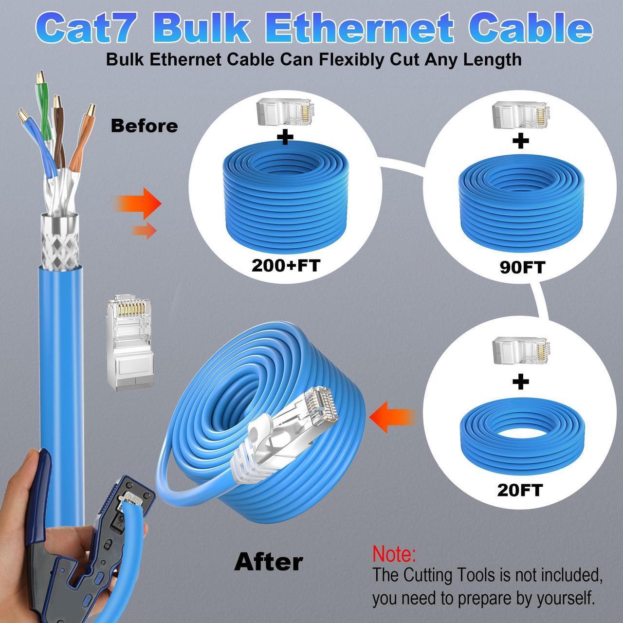 Alt view image 3 of 5 - Cat 7 Outdoor Ethernet Cable (SFTP Triple Shielded Internet Cable 500ft | DIY Bulk Cable | x 20 RJ45) High-Speed 10Gbps 600MHz Network Cable, Direct Burial, Waterproof/UV Resistant, for Router/Gaming