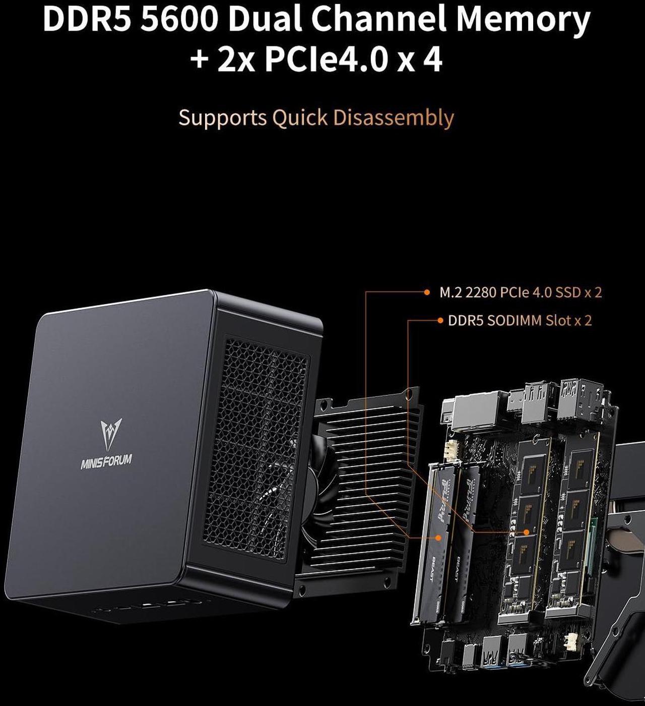 Alt view image 4 of 5 - MINISFORUM UM890 Pro Ryzen 9 Mini PC AMD Ryzen 9 8945HS(8C/16T, up to 5.2GHz) 64GB RAM 1TB SSD Micro Computer, 2xUSB4(8K) 1xHDMI(4K) 1xDP(4K) Output, 2X RJ45 Port, BT5.2, 4xUSB3.2 Mini Tower PC