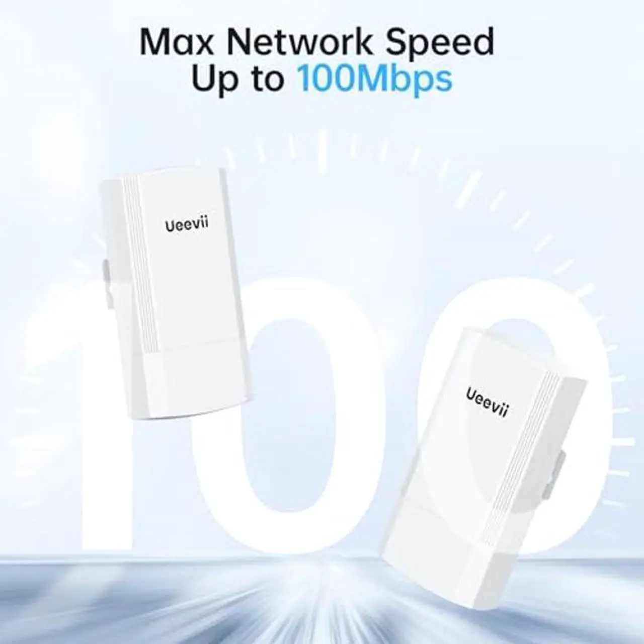 Alt view image 3 of 5 - Wireless Bridge, UeeVii 5.8G Point to Point WiFi Bridge, 2KM Long Range Outdoor CPE with 2x100Mbps LAN Ports, 24V PoE Injector, Ideal for Barn, Garage, or Shop Network Extension