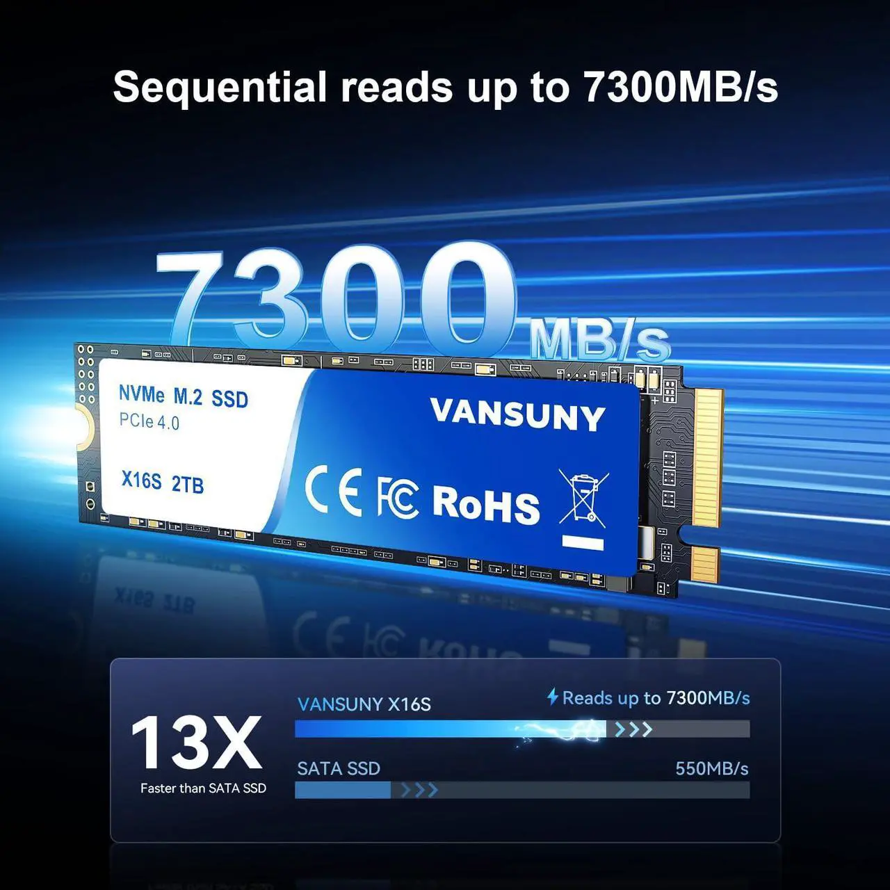 Alt view image 2 of 5 - Vansuny 2TB NVMe M.2 SSD, PCIe 4.0 M.2 2280 Internal Solid State Drive, Speeds Up-to 7,300 MB/s with Heatsink and Screwdrivers for PC Gaming Design High End Computing