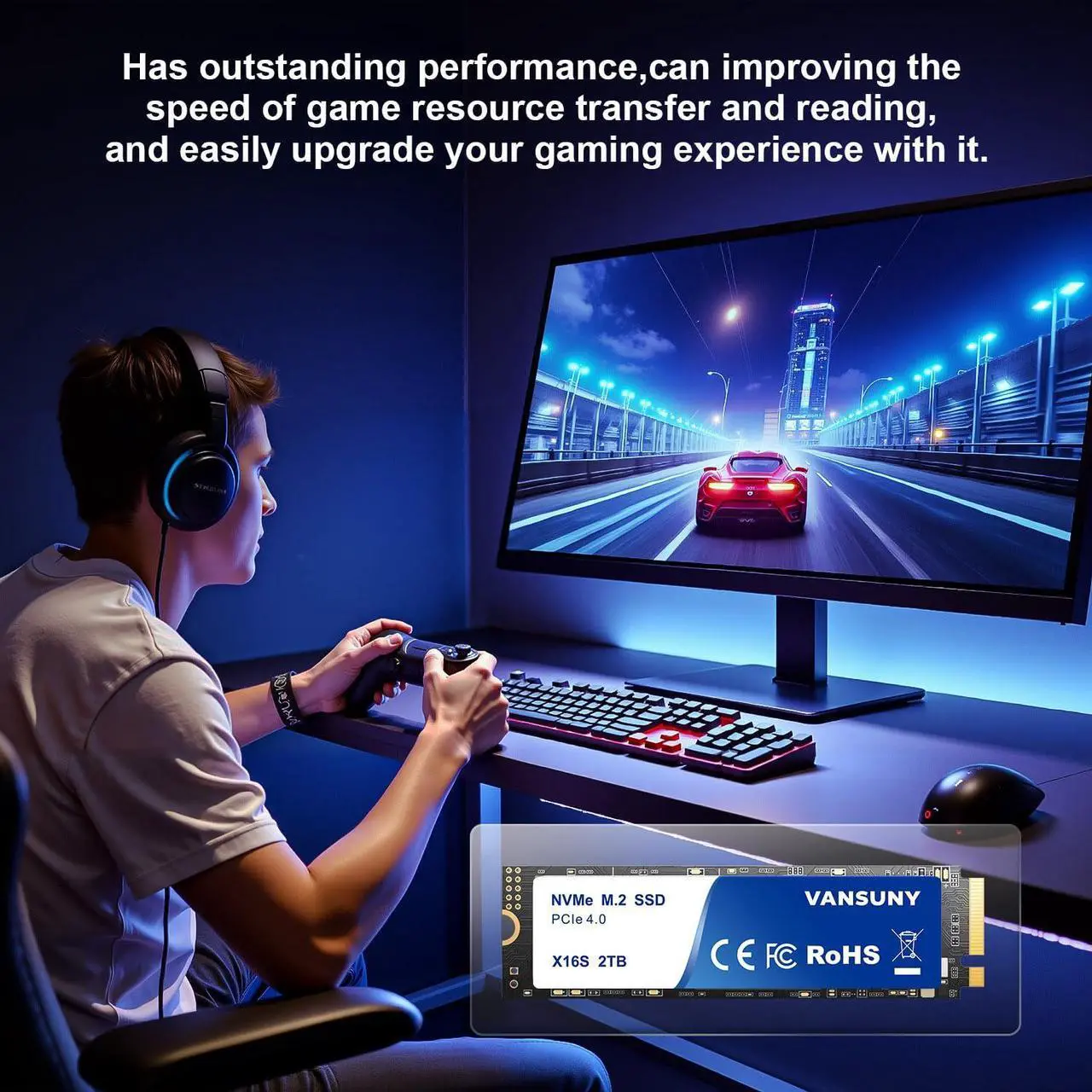 Alt view image 5 of 5 - Vansuny 2TB NVMe M.2 SSD, PCIe 4.0 M.2 2280 Internal Solid State Drive, Speeds Up-to 7,300 MB/s with Heatsink and Screwdrivers for PC Gaming Design High End Computing