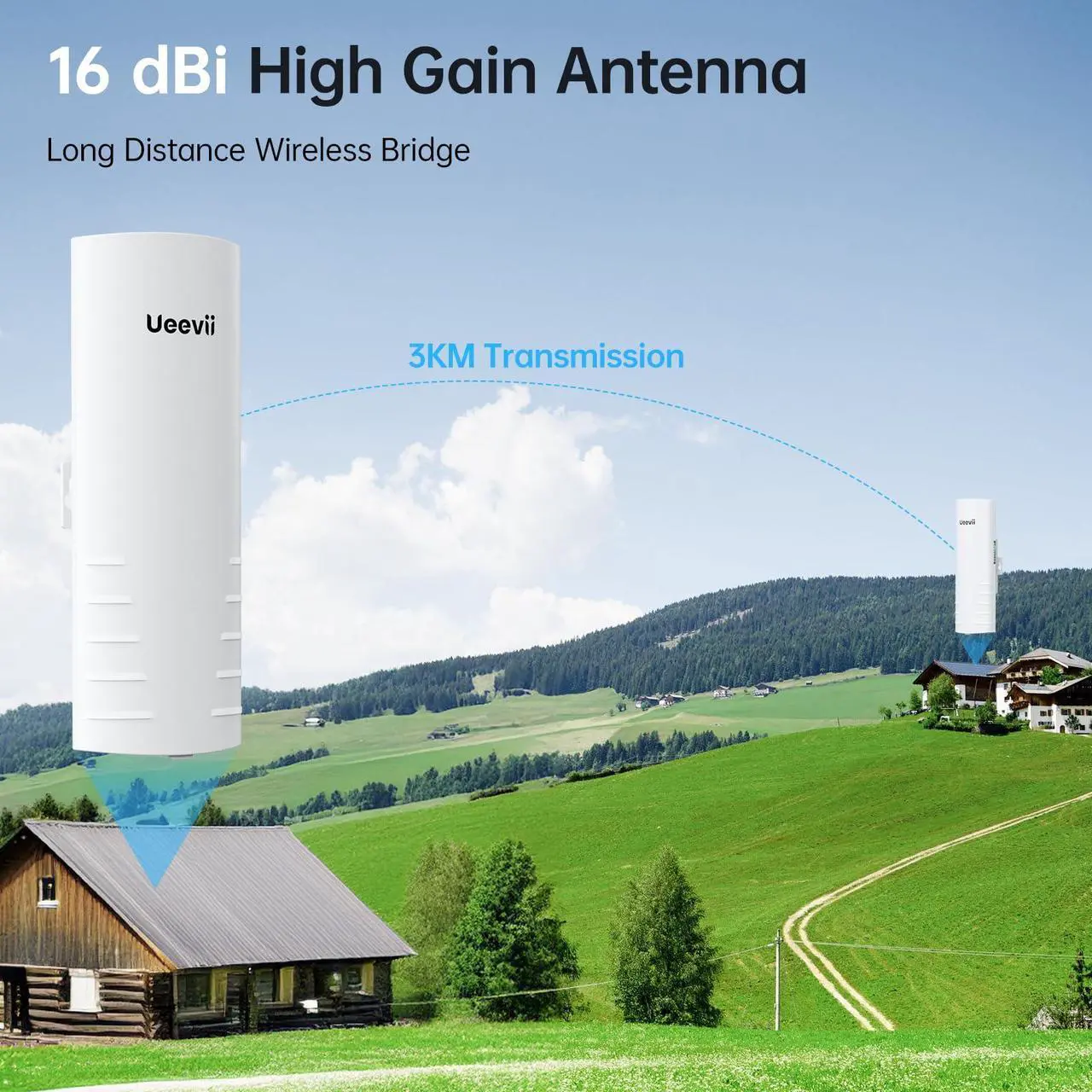 Alt view image 2 of 5 - Wireless Bridge for Easy Network Expansion,5.8G Point to Point Extending Wi-Fi to Outbuildings,Outdoor Wi-Fi Network Bridge W/ 1000Mbps RJ45Port and 16dBi Antenna,PoE Powered, IP65 Waterproof, 2-Pack