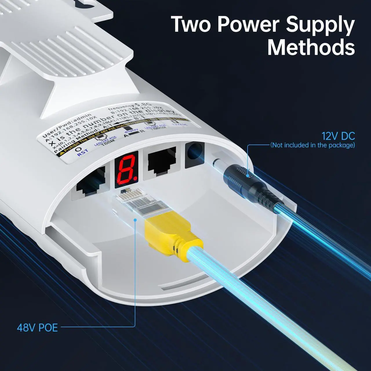 Alt view image 5 of 5 - Wireless Bridge for Easy Network Expansion,5.8G Point to Point Extending Wi-Fi to Outbuildings,Outdoor Wi-Fi Network Bridge W/ 1000Mbps RJ45Port and 16dBi Antenna,PoE Powered, IP65 Waterproof, 2-Pack