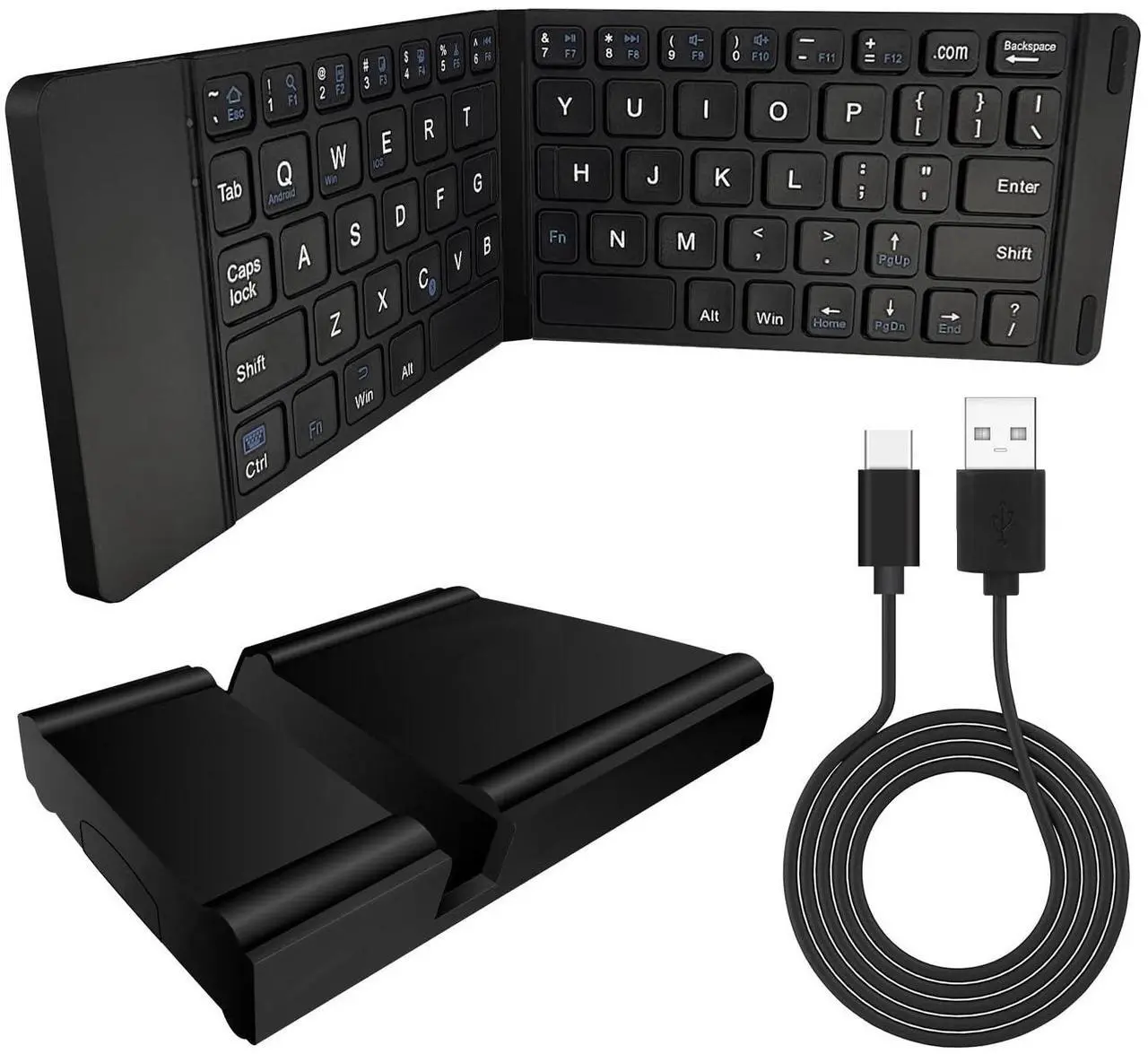 Alt view image 2 of 5 - Portable Bluetooth Wireless Keyboard with Phone Holder Stand - Rechargeable Folding Board - Smartphone and Tablet Key Board Full Size Compatible to iPhone, iPad, Galaxy, Pixel