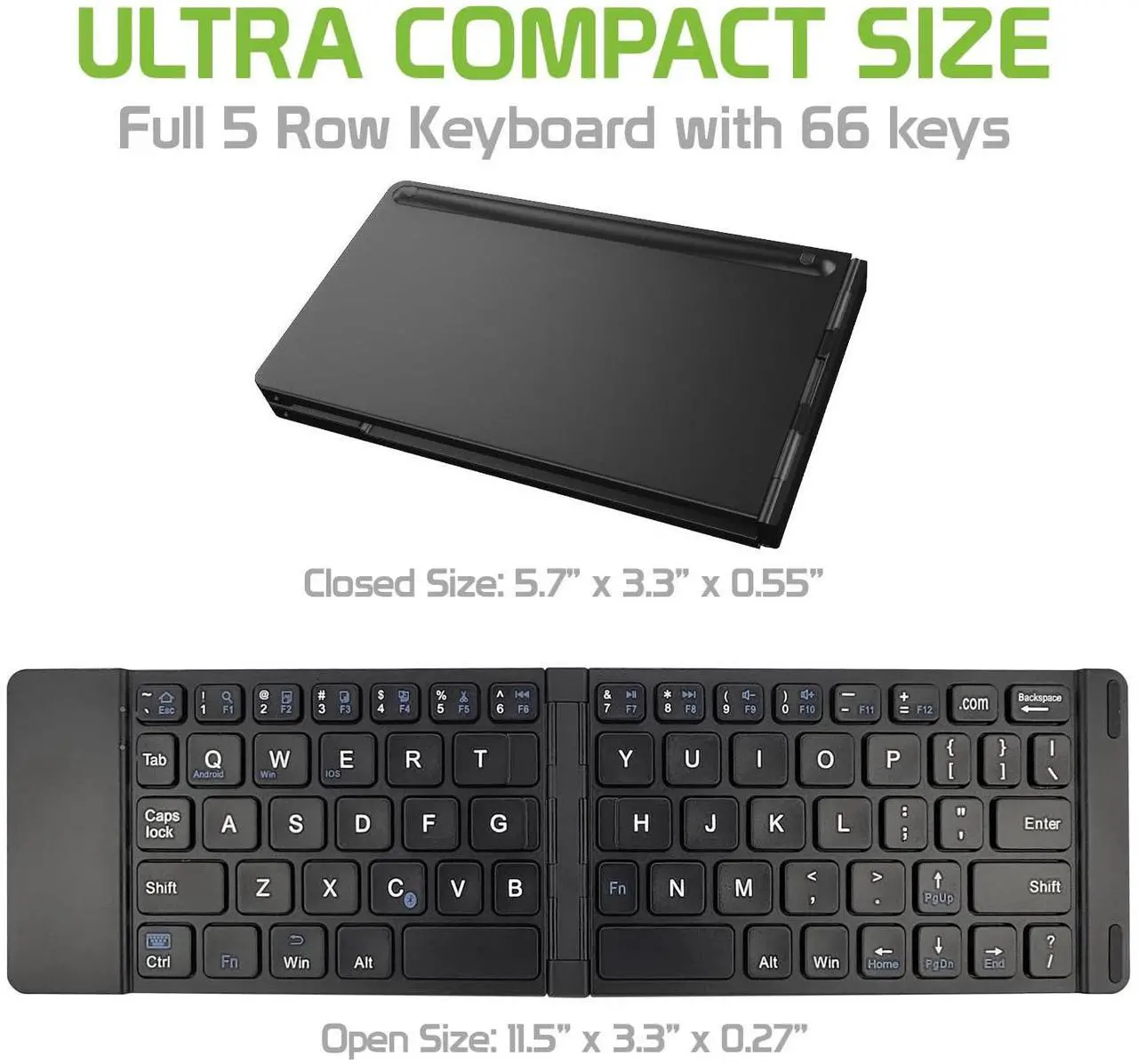 Alt view image 3 of 5 - Portable Bluetooth Wireless Keyboard with Phone Holder Stand - Rechargeable Folding Board - Smartphone and Tablet Key Board Full Size Compatible to iPhone, iPad, Galaxy, Pixel