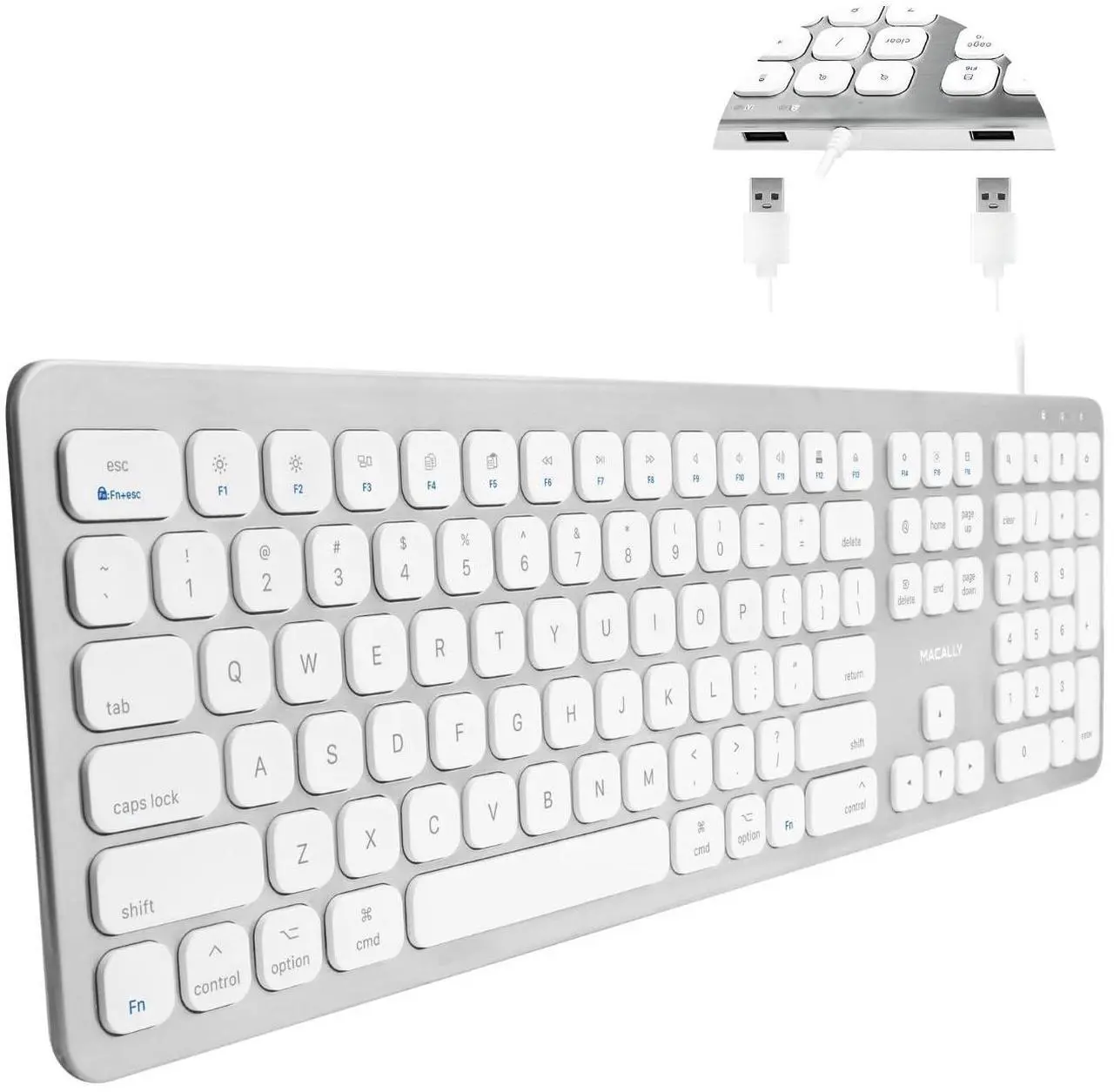 Main image of Macally Wired Keyboard for Mac with USB Ports for Mouse - Compatible Apple Keyboard for MacBook Pro/Air, iMac - Aluminum Frame