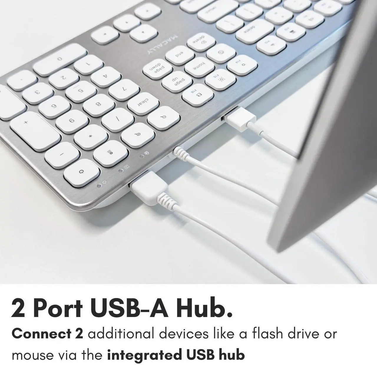 Alt view image 2 of 5 - Macally Wired Keyboard for Mac with USB Ports for Mouse - Compatible Apple Keyboard for MacBook Pro/Air, iMac - Aluminum Frame